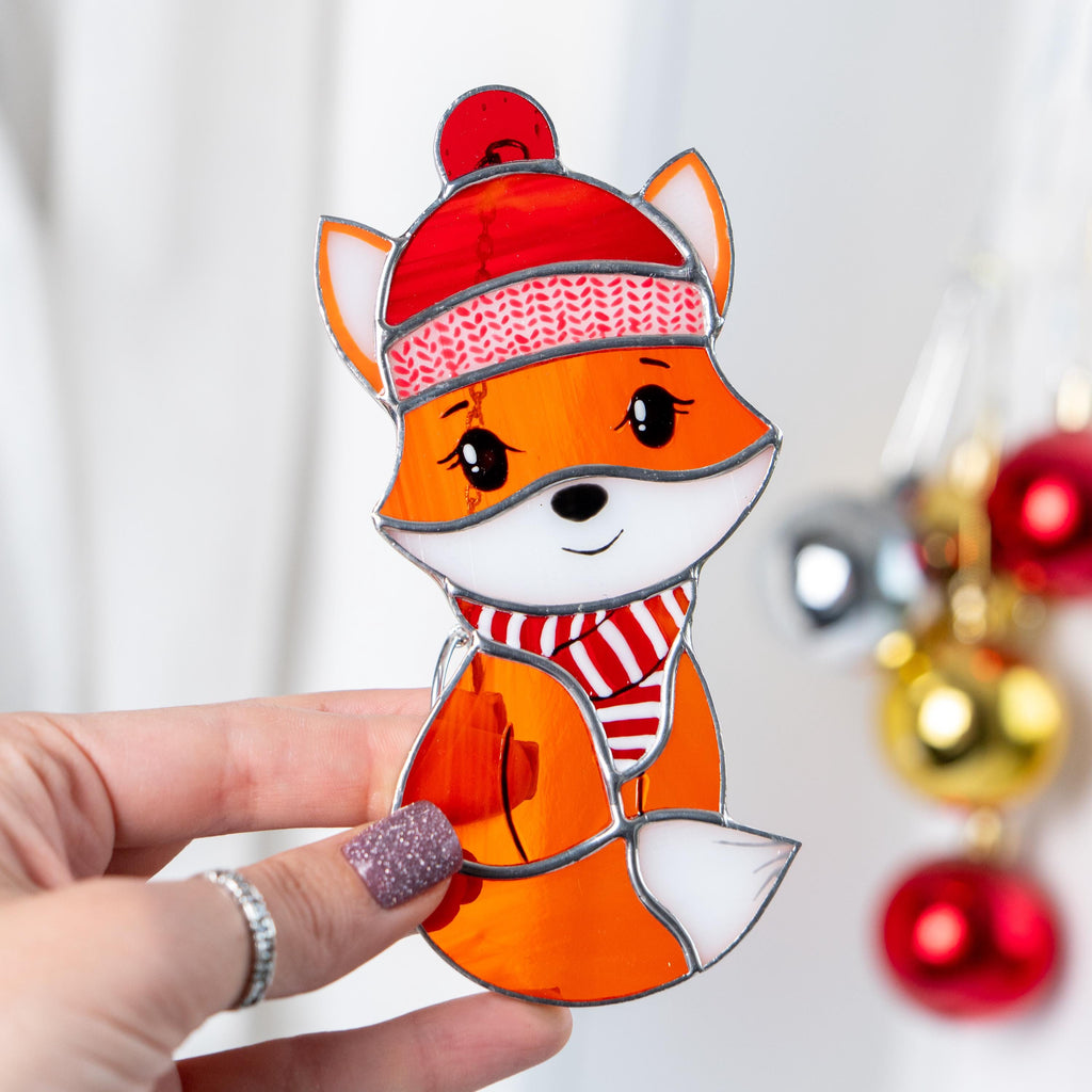 Fox stained glass sun catcher Christmas gifts ideas Fox ornaments stained glass window hangings Granddaughter gifts Baby ornament