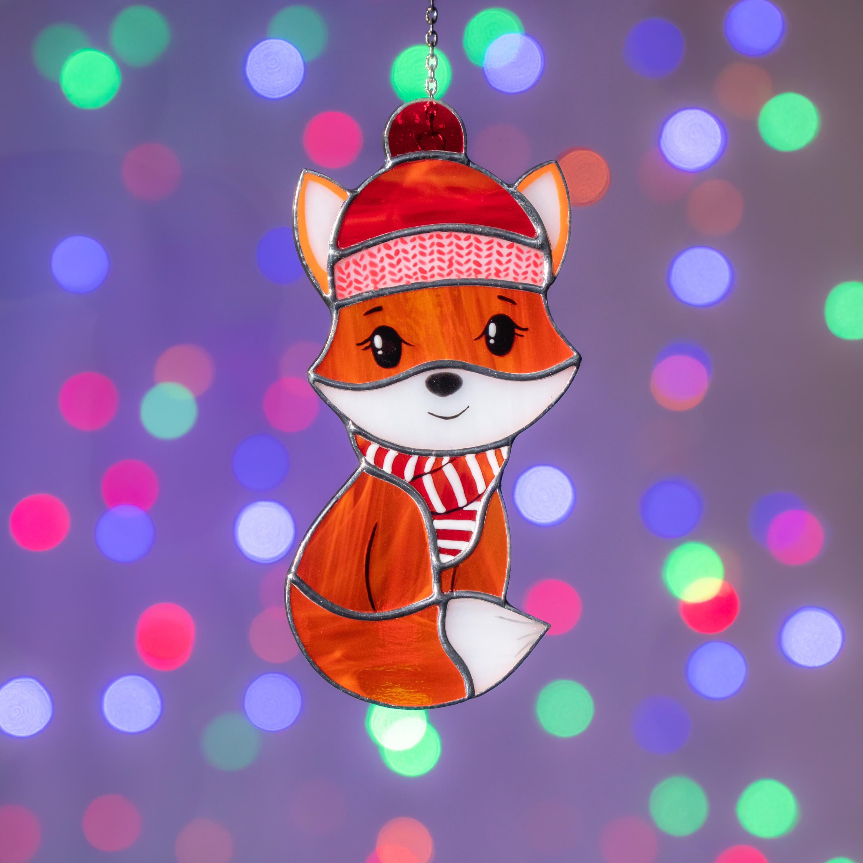 Fox stained glass sun catcher Christmas gifts ideas Fox ornaments stained glass window hangings Granddaughter gifts Baby ornament
