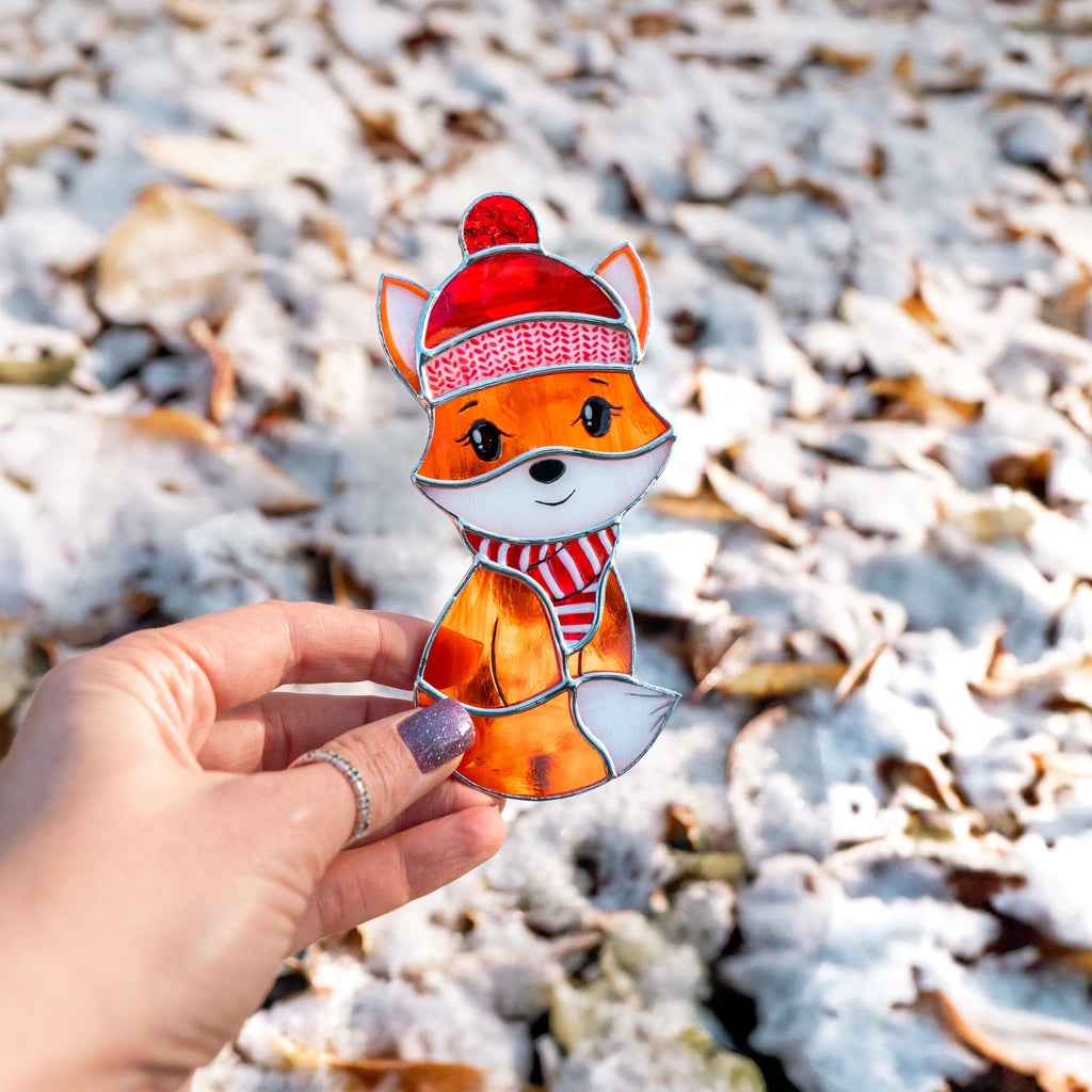 Fox stained glass sun catcher Christmas gifts ideas Fox ornaments stained glass window hangings Granddaughter gifts Baby ornament