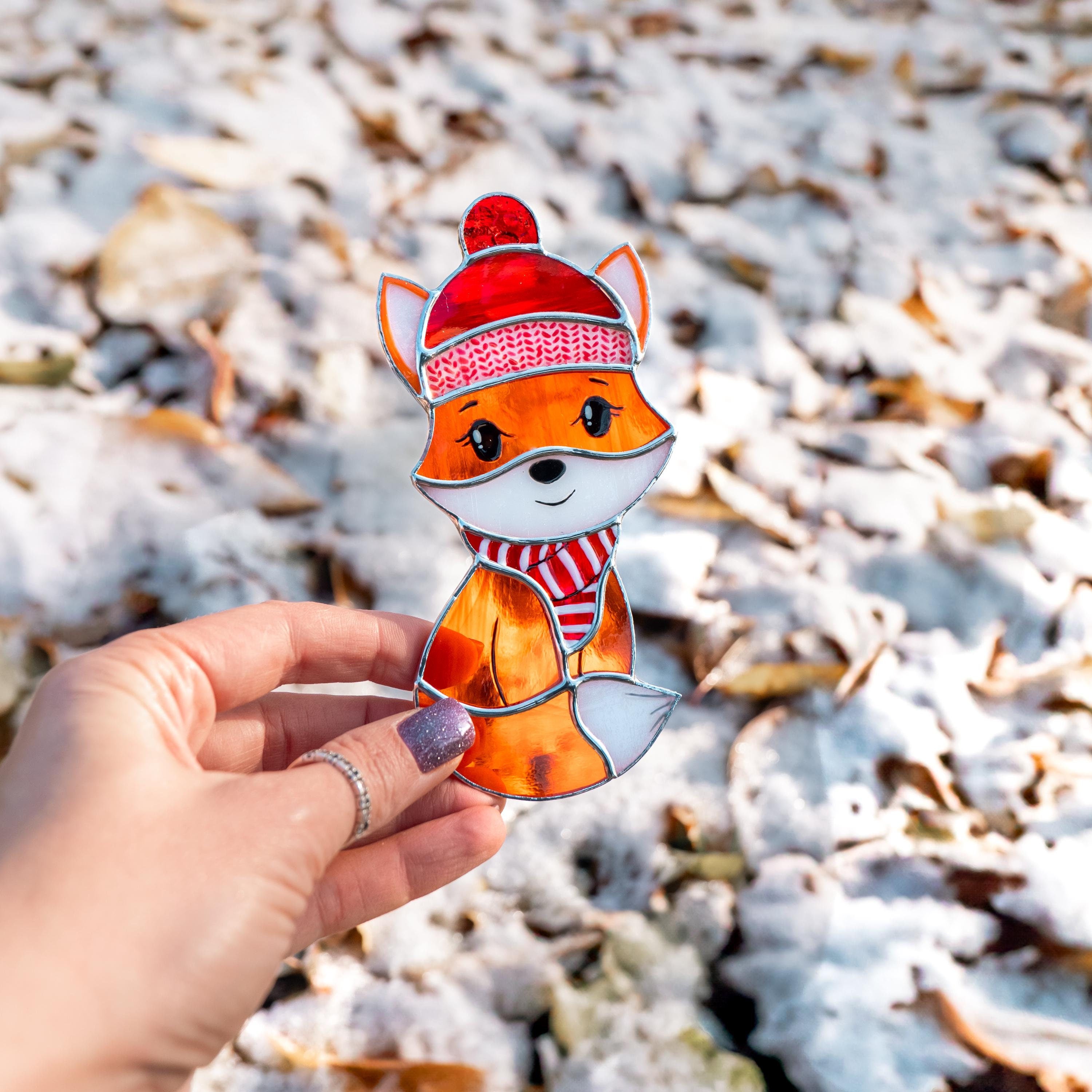 Fox stained glass sun catcher Christmas gifts ideas Fox ornaments stained glass window hangings Granddaughter gifts Baby ornament