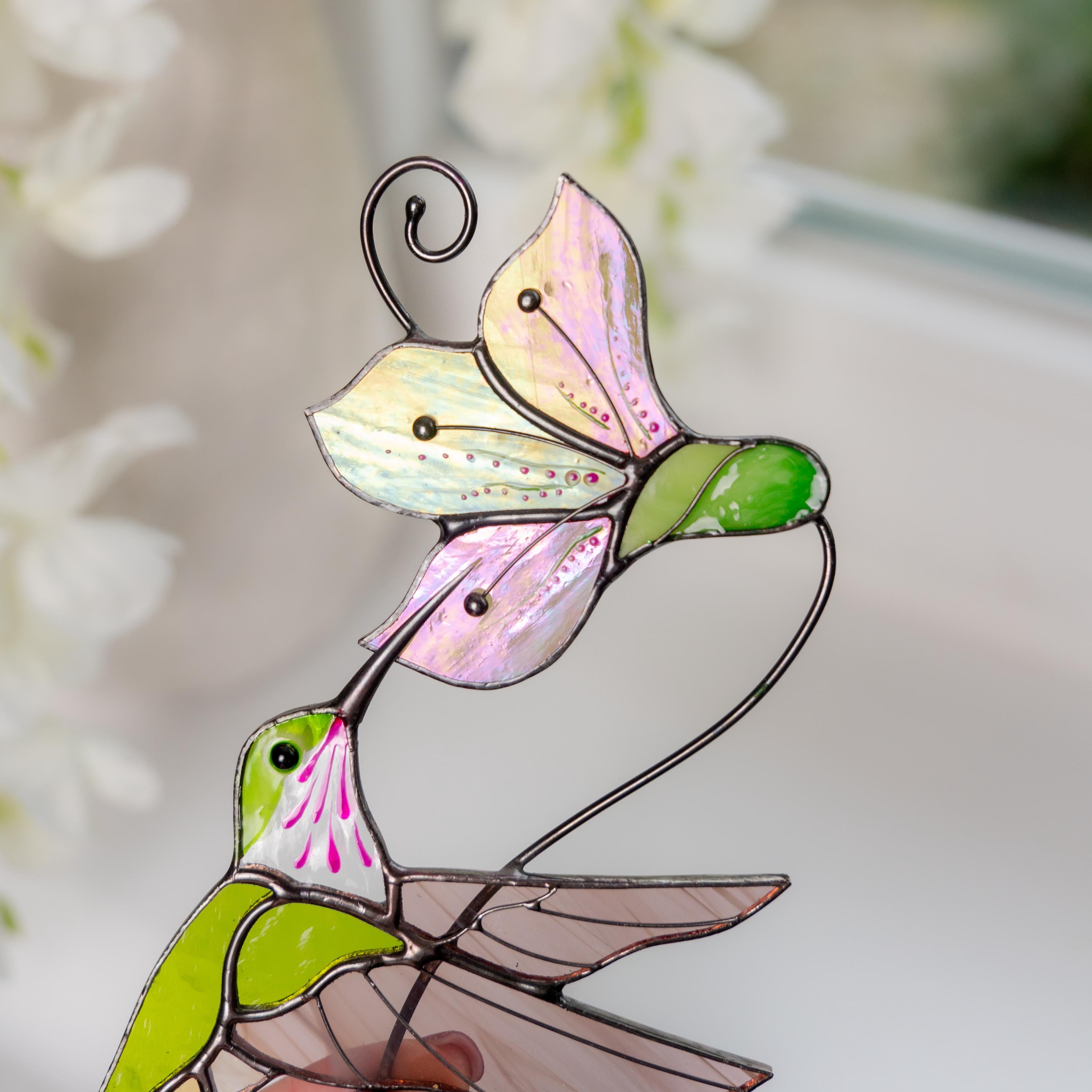 Hummingbird stained glass window hangings New mom gift Flower suncatcher House warming gifts new home Hummingbird stained glass suncatcher