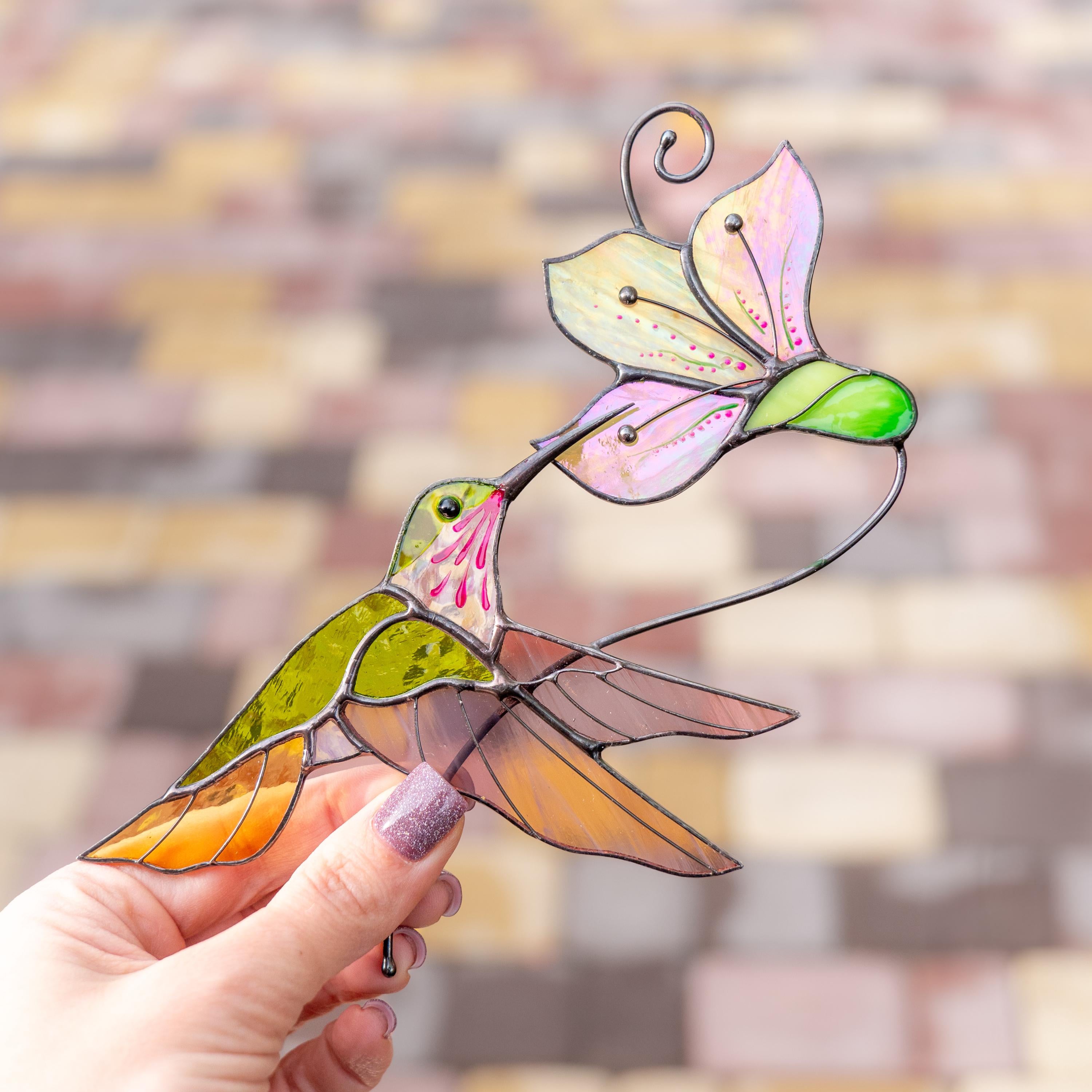 Hummingbird stained glass window hangings New mom gift Flower suncatcher House warming gifts new home Hummingbird stained glass suncatcher