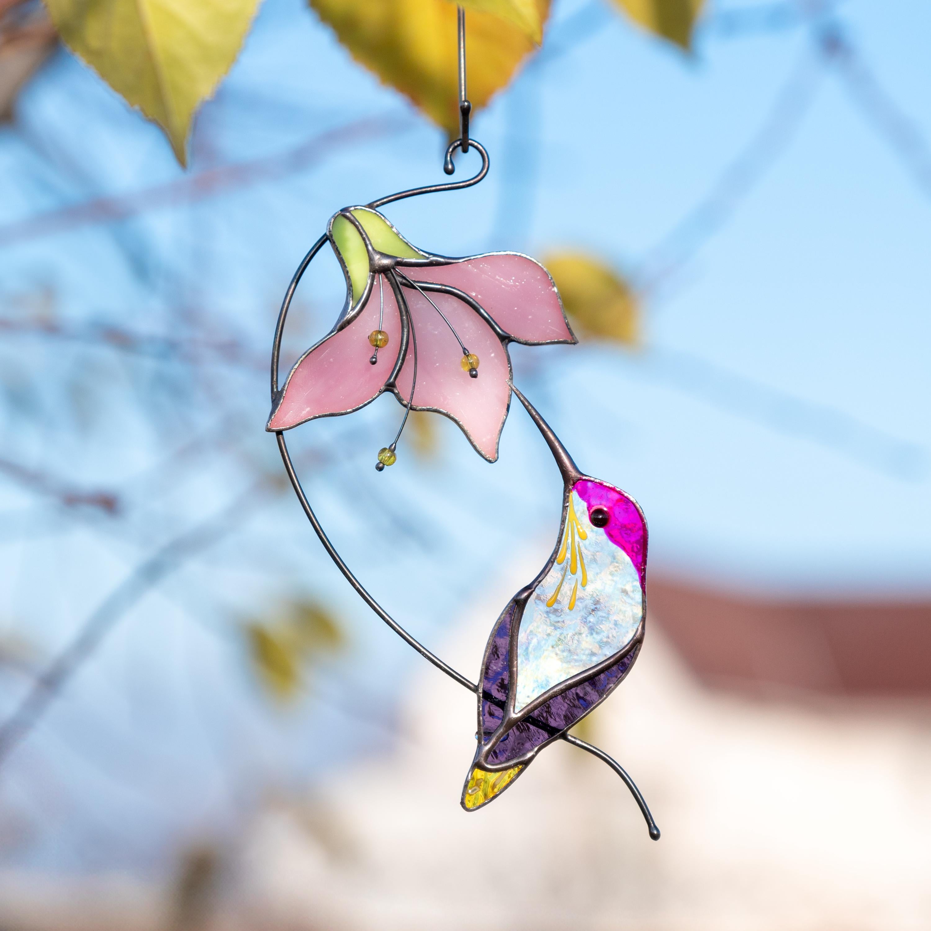 Hummingbird stained glass bird Mothers day gift Hummingbird ornament stained glass window hangings Godmother gifts Bird lover gifts