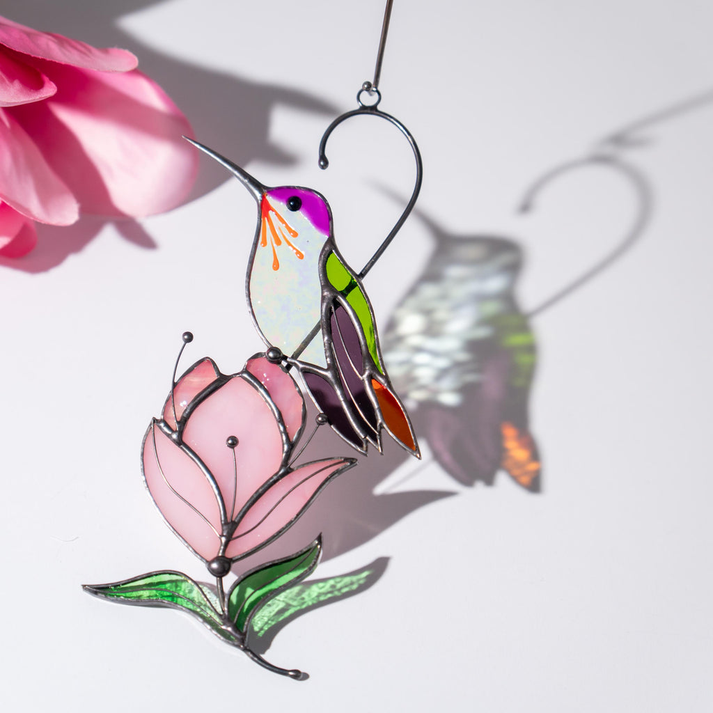 Hummingbird stained glass bird suncatcher Mother in law gifts Custom stained glass window hangings Hummingbird gifts