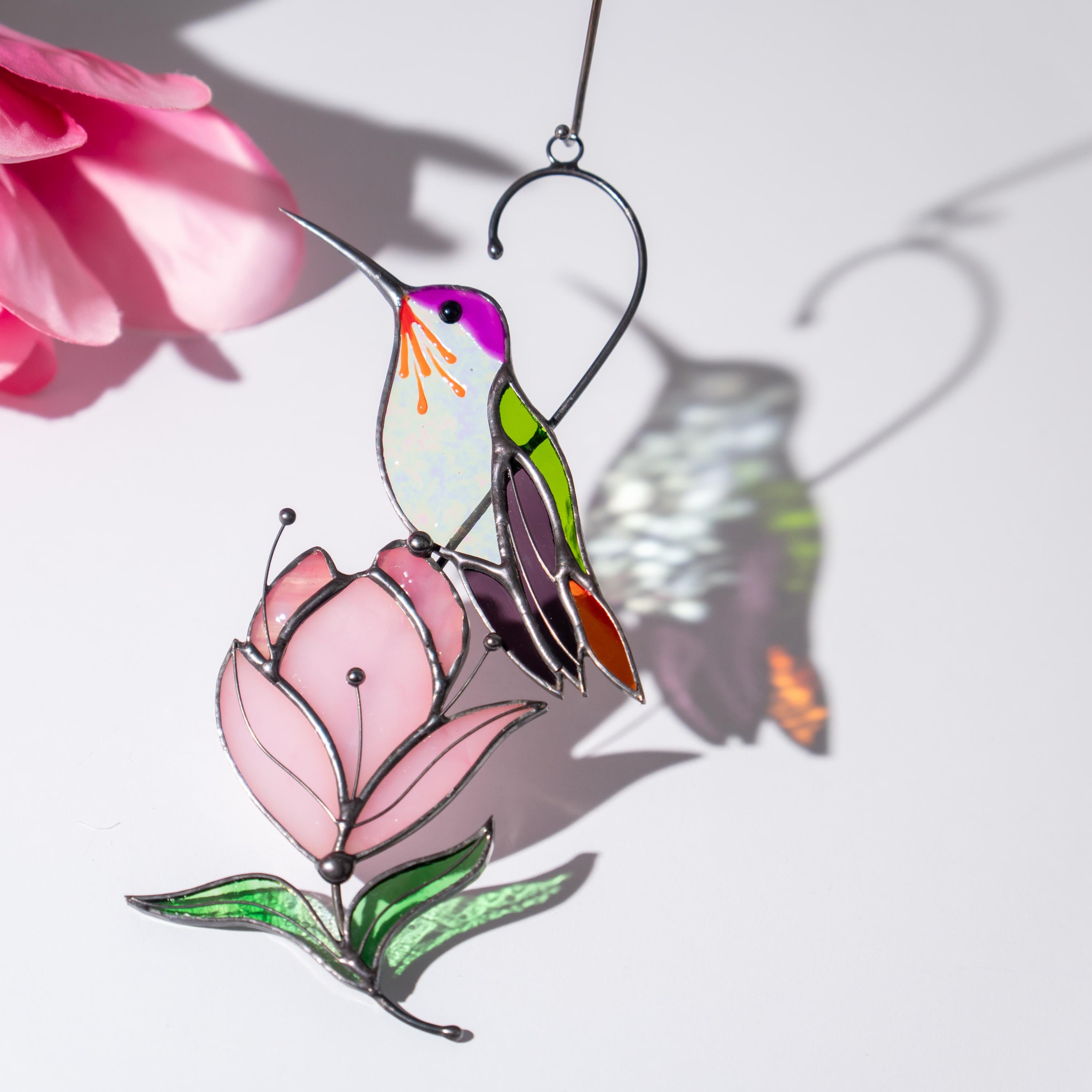 Hummingbird stained glass bird suncatcher Mother in law gifts Custom stained glass window hangings Hummingbird gifts