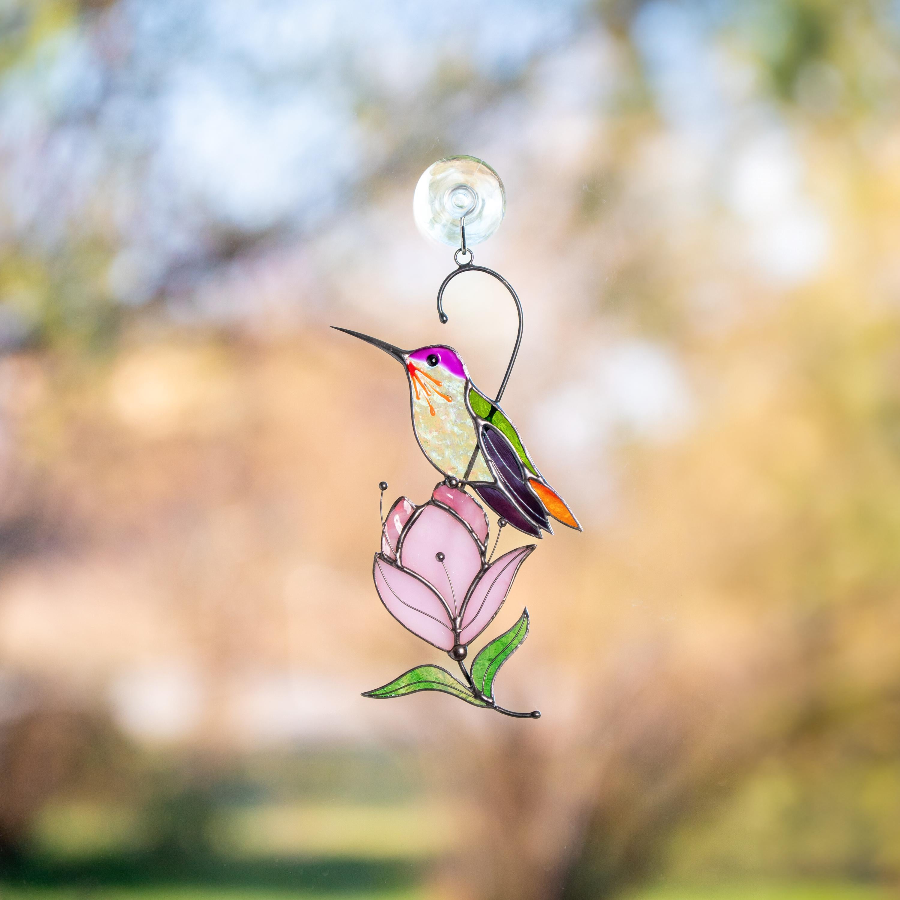 Hummingbird stained glass bird suncatcher Mother in law gifts Custom stained glass window hangings Hummingbird gifts