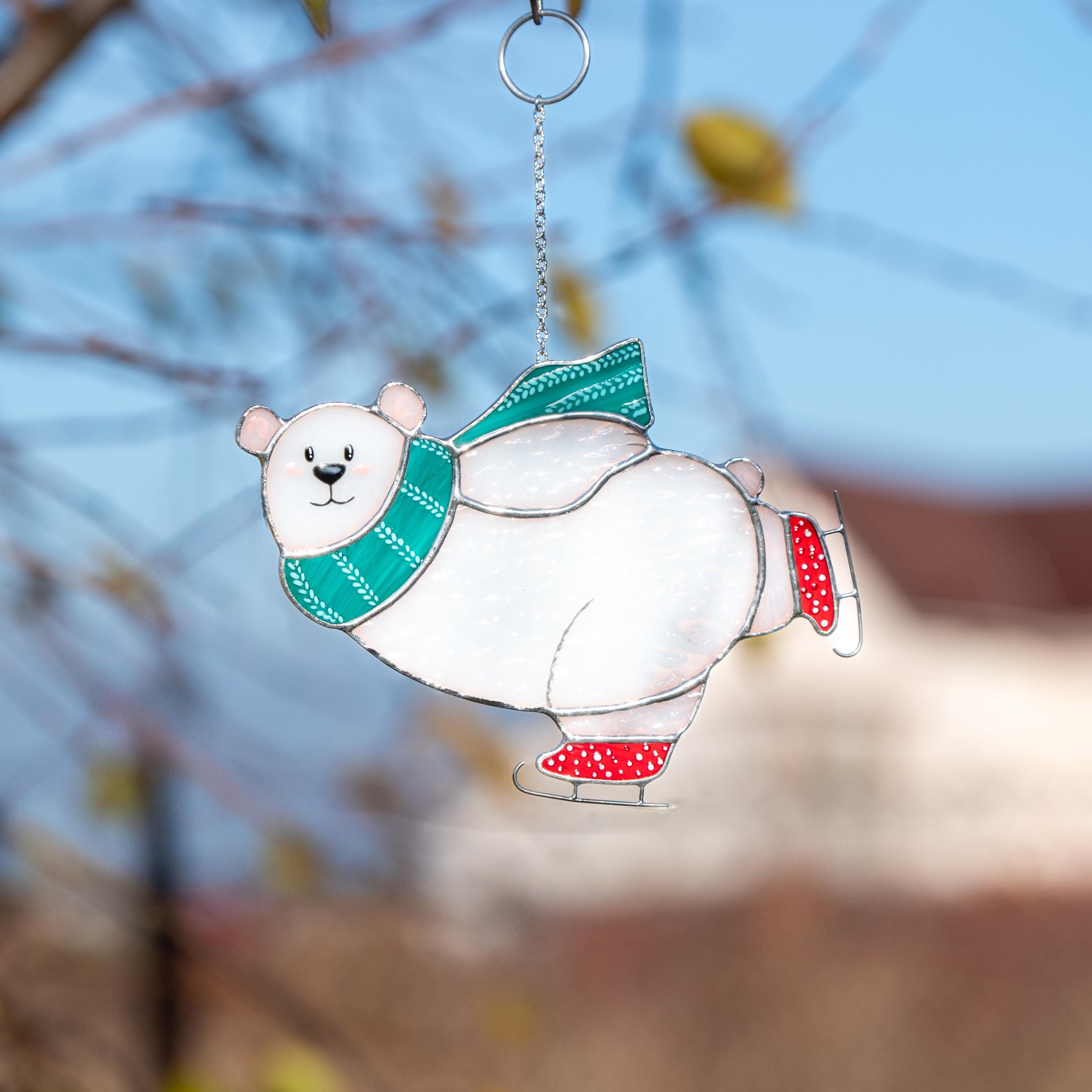 Christmas tree ornaments stained glass window hangings Gifts Parents Christmas Bear stained glass sun catcher Christmas decoration