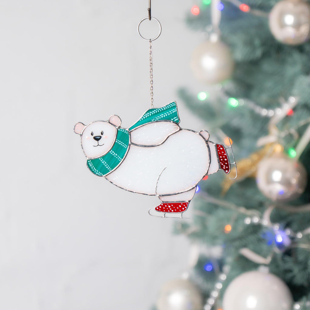 Christmas tree ornaments stained glass window hangings Gifts Parents Christmas Bear stained glass sun catcher Christmas decoration