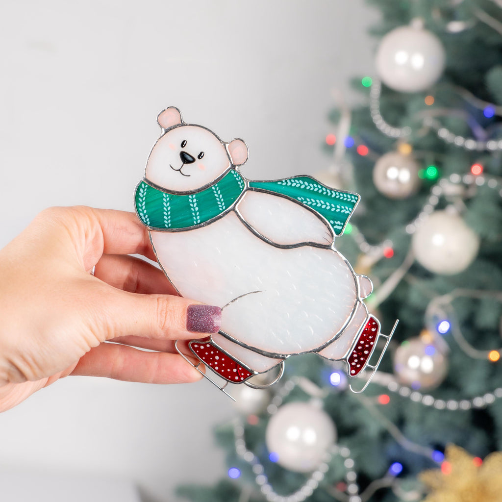 Christmas tree ornaments stained glass window hangings Gifts Parents Christmas Bear stained glass sun catcher Christmas decoration
