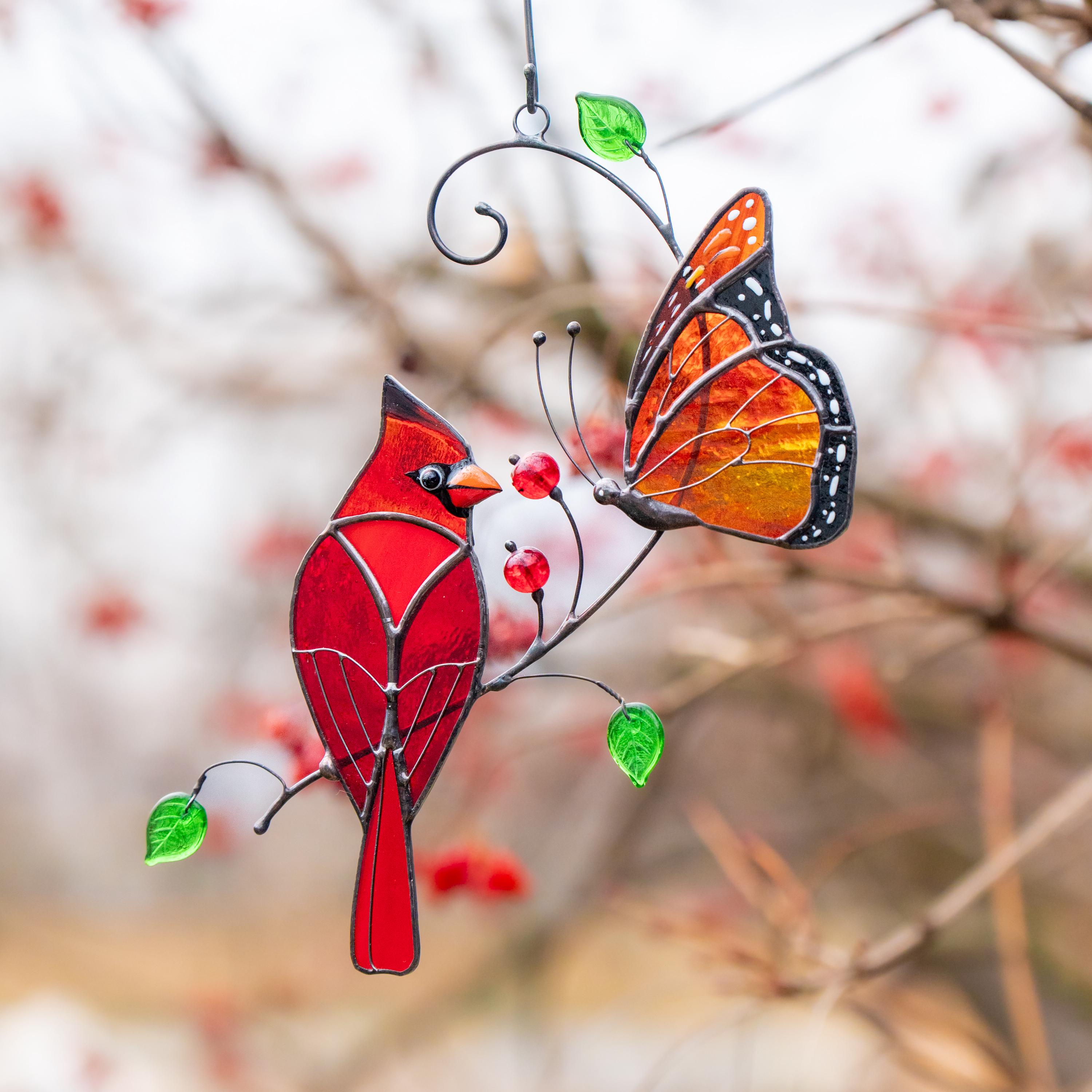 Butterfly artwork Custom stained glass cardinal memorial ornament Fathers day gifts Stained glass window hangings Monarch butterfly