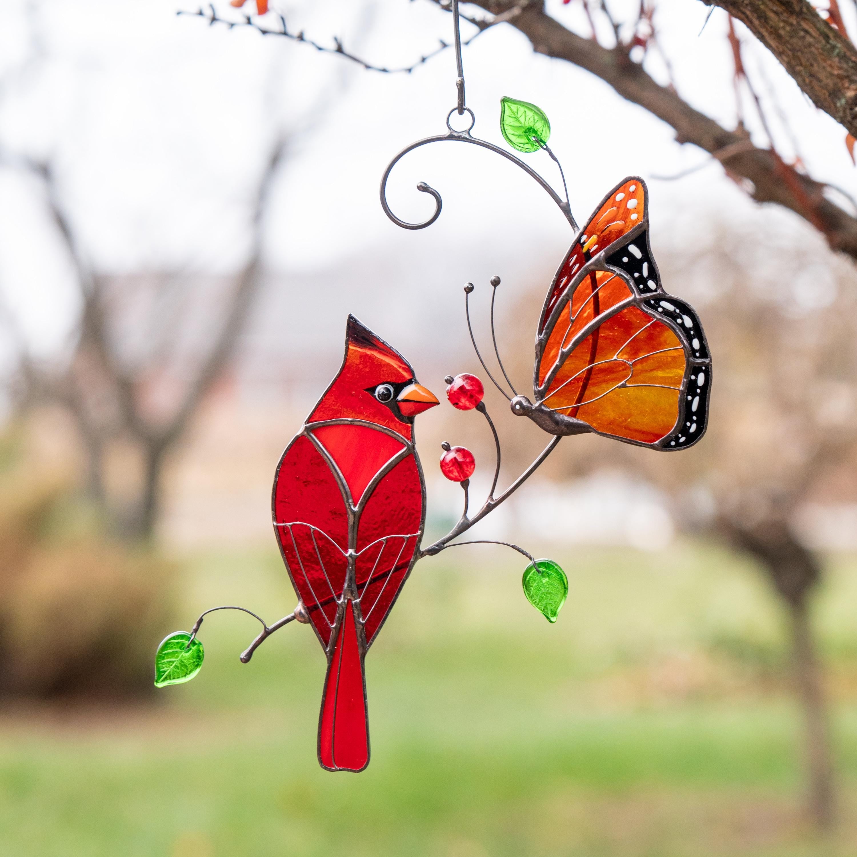 Butterfly artwork Custom stained glass cardinal memorial ornament Fathers day gifts Stained glass window hangings Monarch butterfly