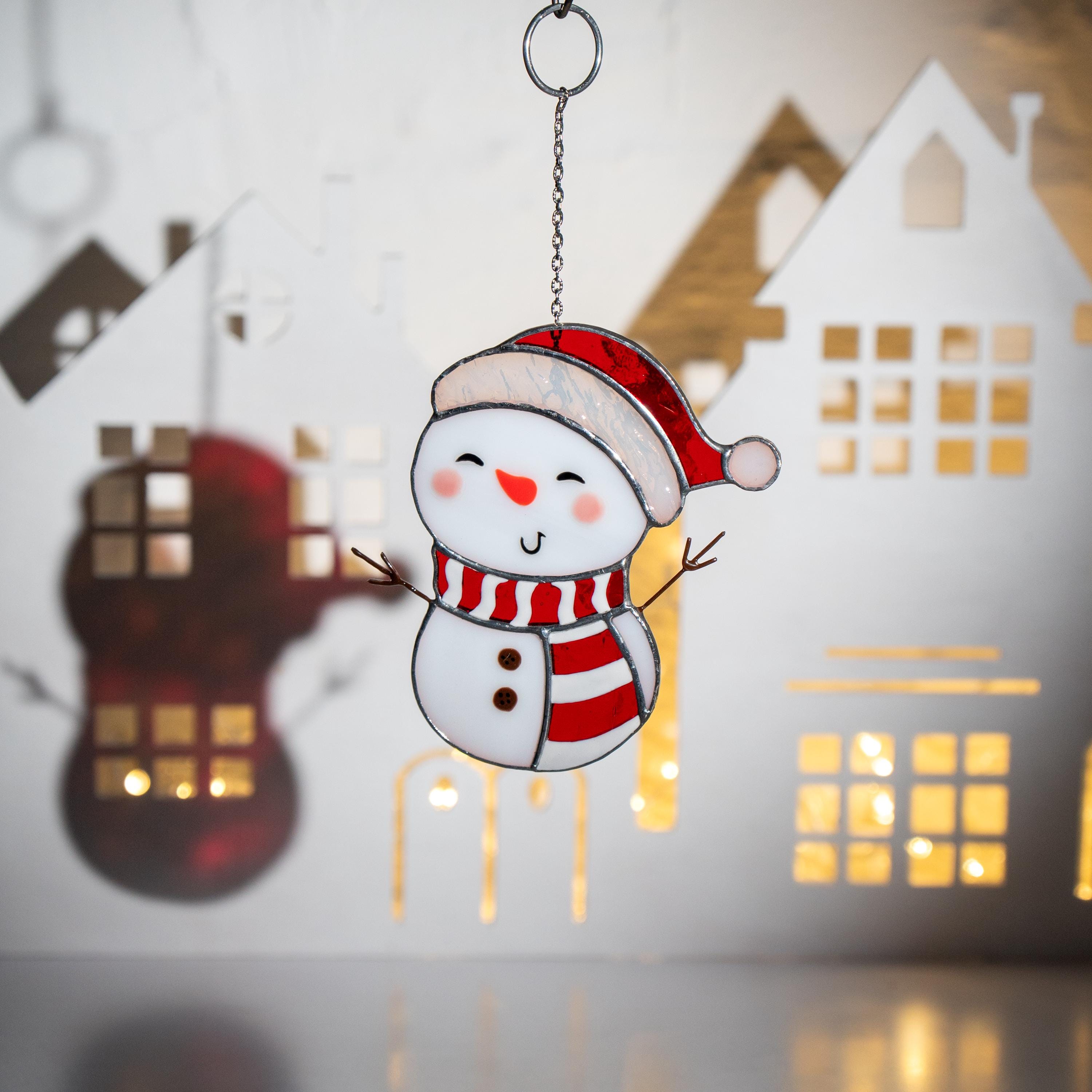 Snowman stained glass suncatcher Grandparents Christmas gift Snowman ornament stained glass window hangings Holiday hosting decor