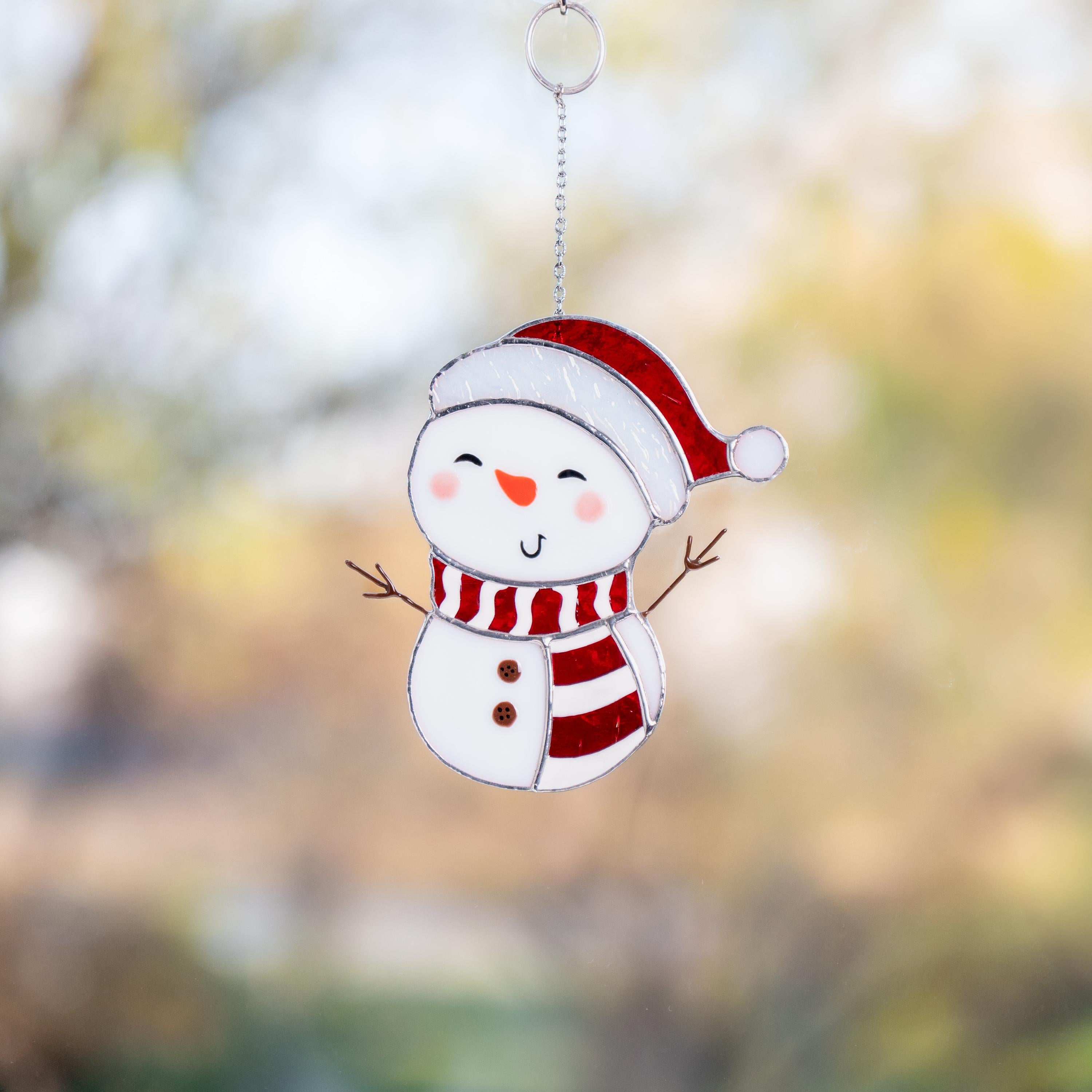 Snowman stained glass suncatcher Grandparents Christmas gift Snowman ornament stained glass window hangings Holiday hosting decor