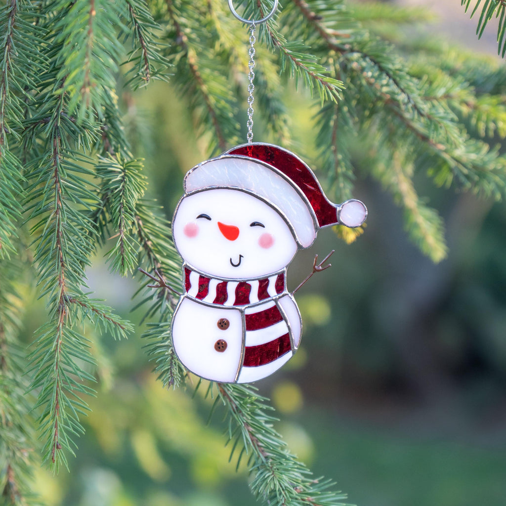 Snowman stained glass suncatcher Grandparents Christmas gift Snowman ornament stained glass window hangings Holiday hosting decor