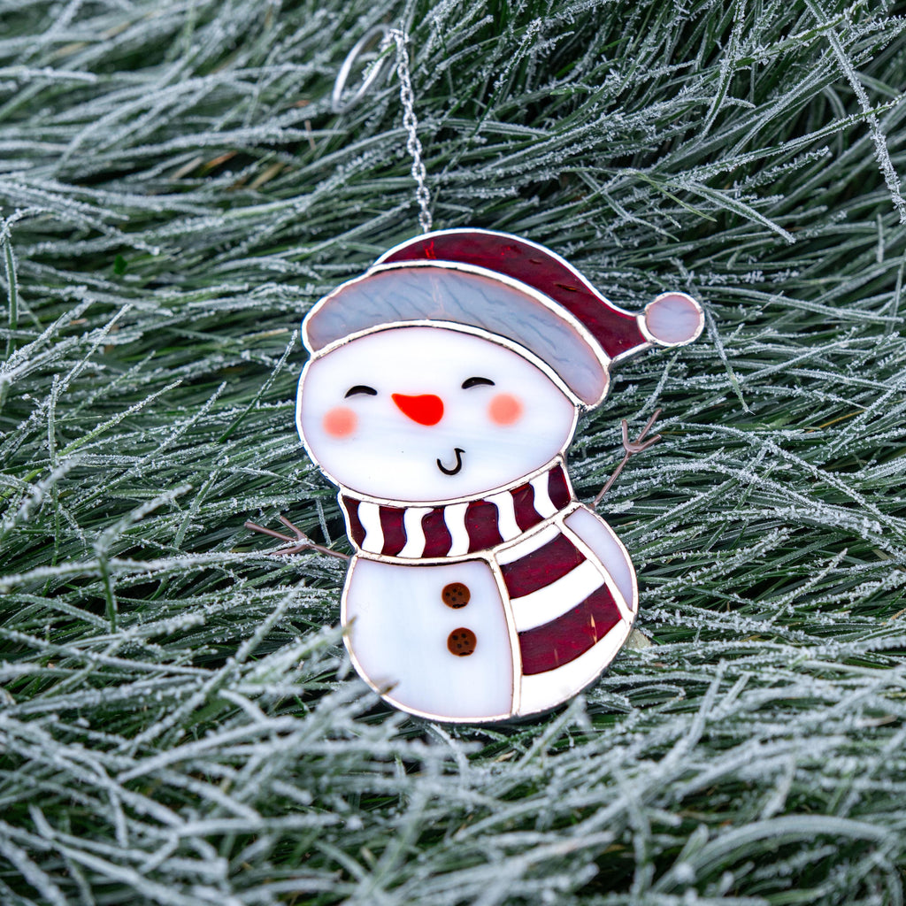Snowman stained glass suncatcher Grandparents Christmas gift Snowman ornament stained glass window hangings Holiday hosting decor