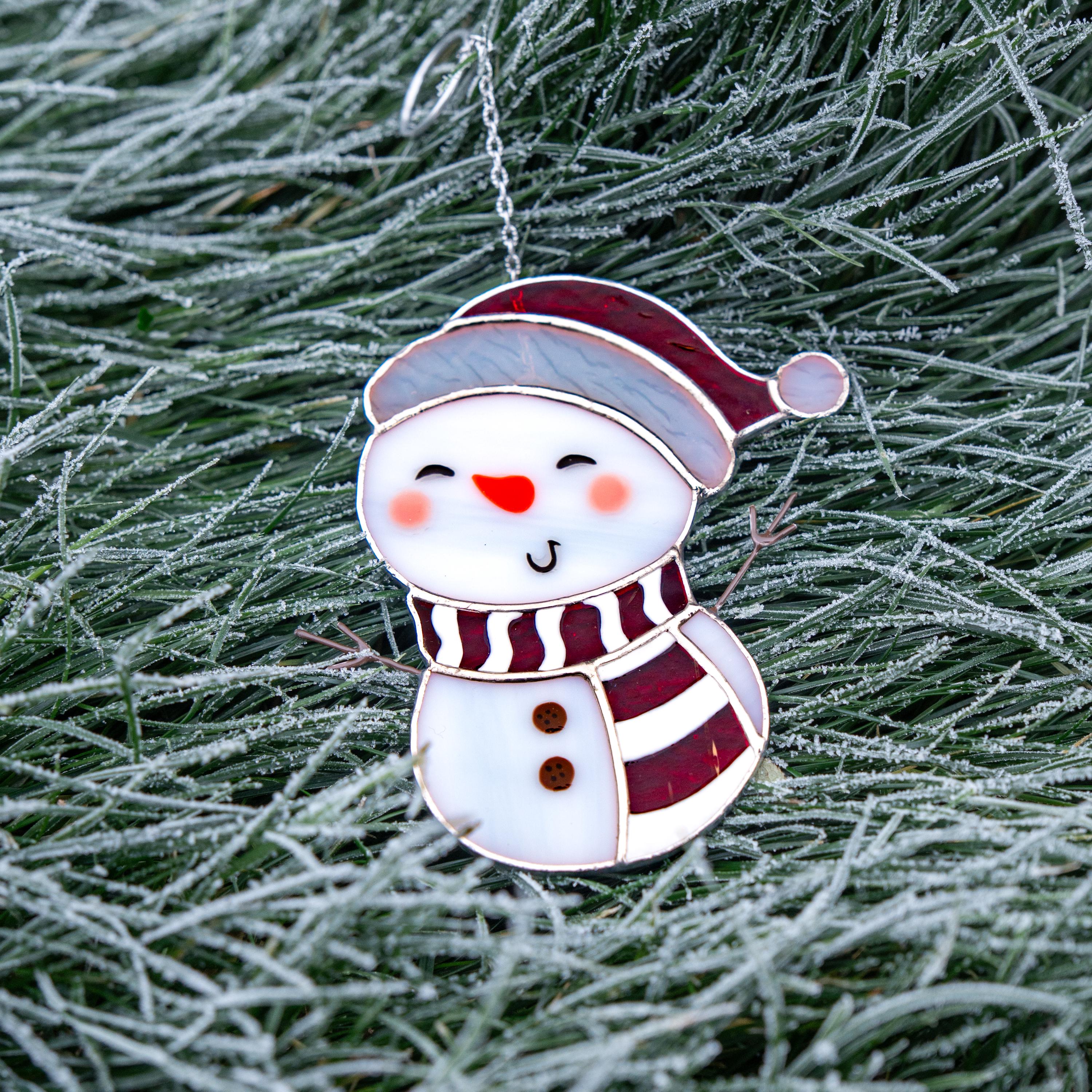 Snowman stained glass suncatcher Grandparents Christmas gift Snowman ornament stained glass window hangings Holiday hosting decor