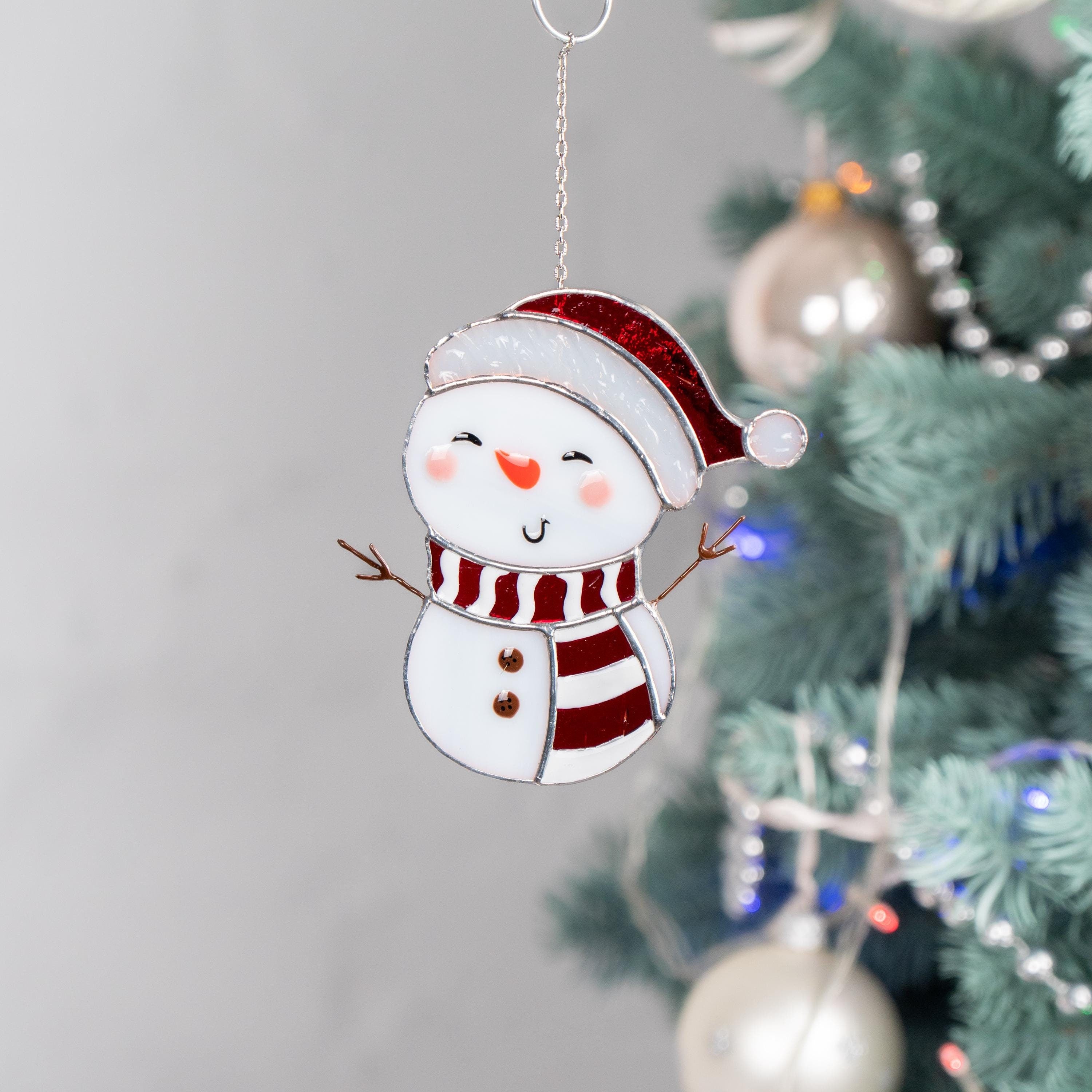 Snowman stained glass suncatcher Grandparents Christmas gift Snowman ornament stained glass window hangings Holiday hosting decor