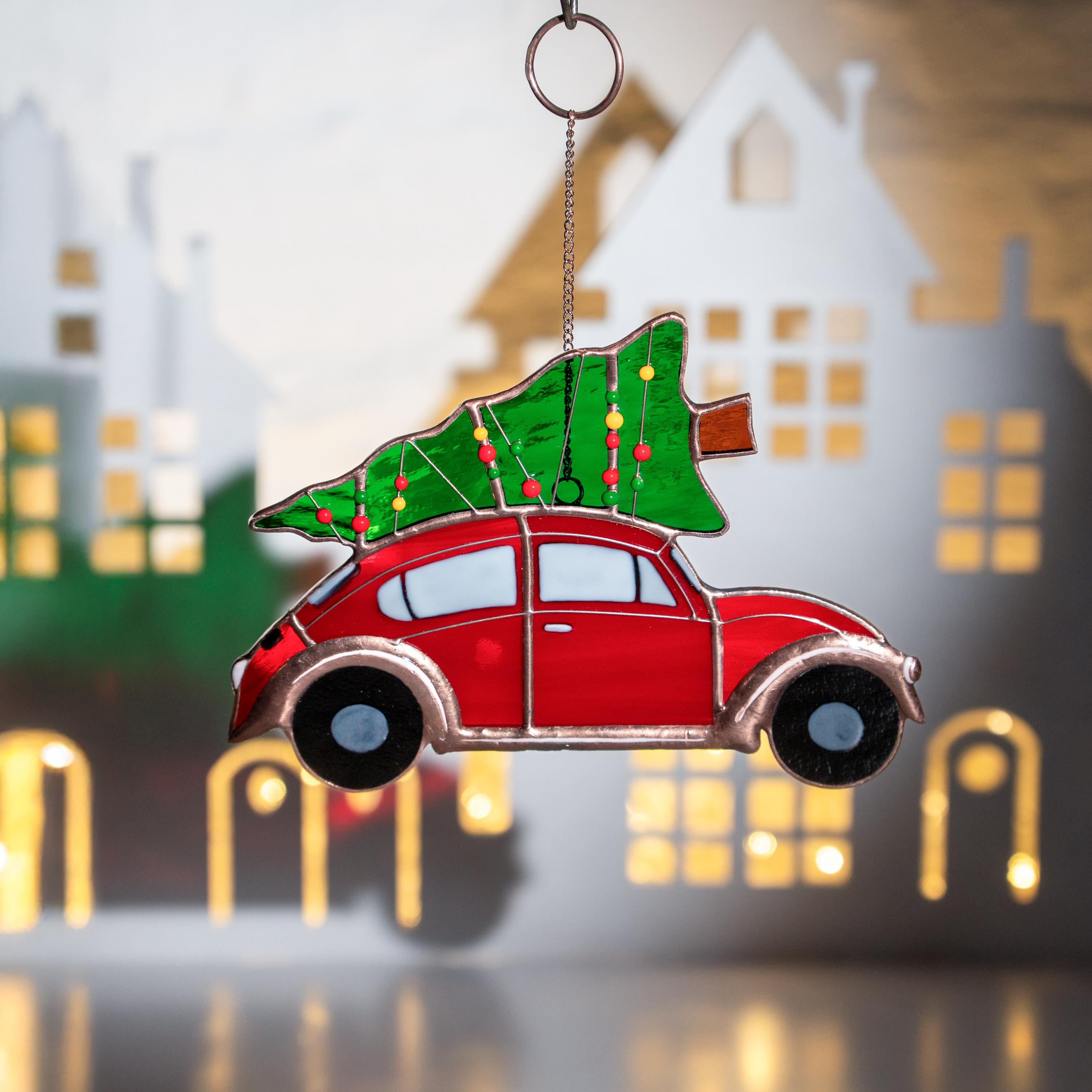 Christmas tree ornaments stained glass window hangings Car art stained glass ornament Holiday hosting decor Car gifts stained glass art