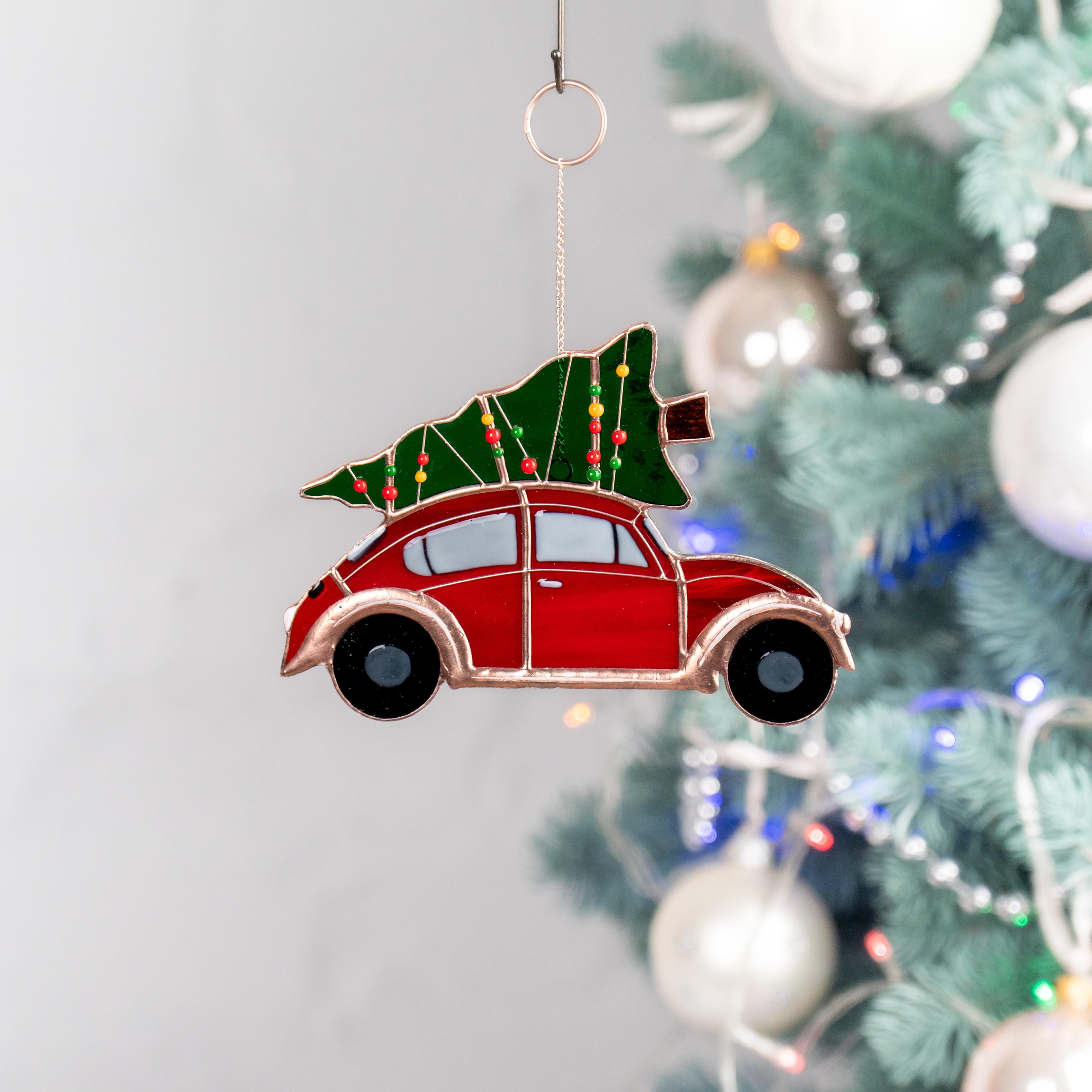 Christmas tree ornaments stained glass window hangings Car art stained glass ornament Holiday hosting decor Car gifts stained glass art