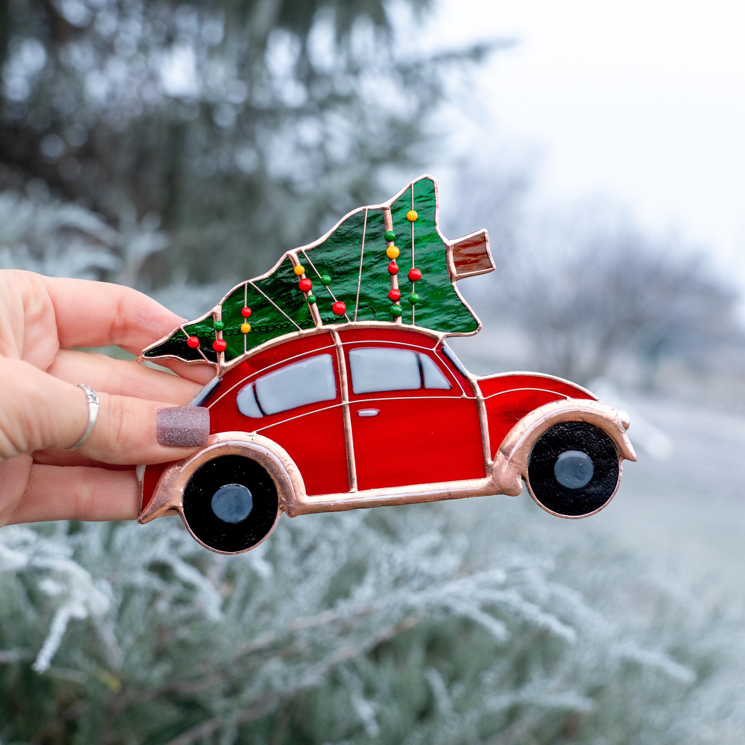 Christmas tree ornaments stained glass window hangings Car art stained glass ornament Holiday hosting decor Car gifts stained glass art