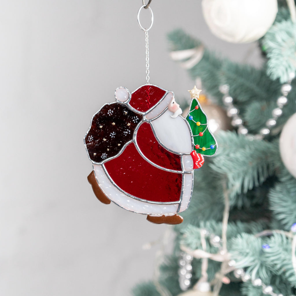 Stained glass Christmas ornaments Christmas tree stained glass window hangings Christmas dad gift Santa ornament stained glass suncatcher