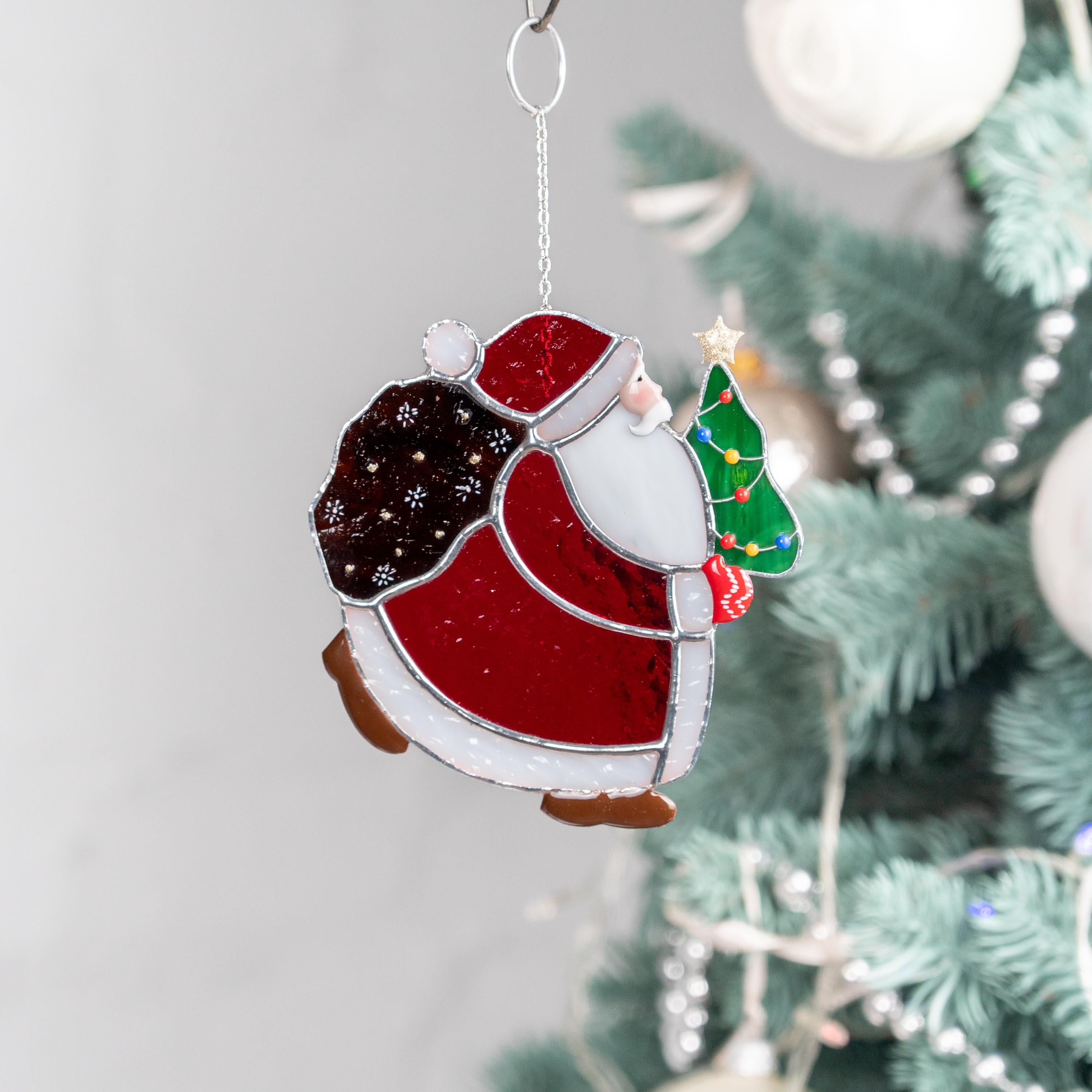 Stained glass Christmas ornaments Christmas tree stained glass window hangings Christmas dad gift Santa ornament stained glass suncatcher