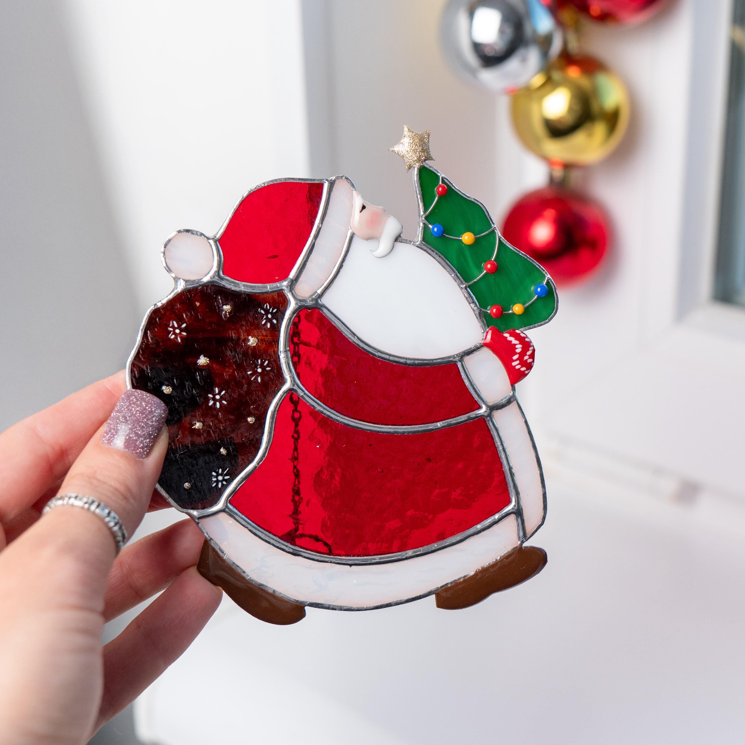 Stained glass Christmas ornaments Christmas tree stained glass window hangings Christmas dad gift Santa ornament stained glass suncatcher