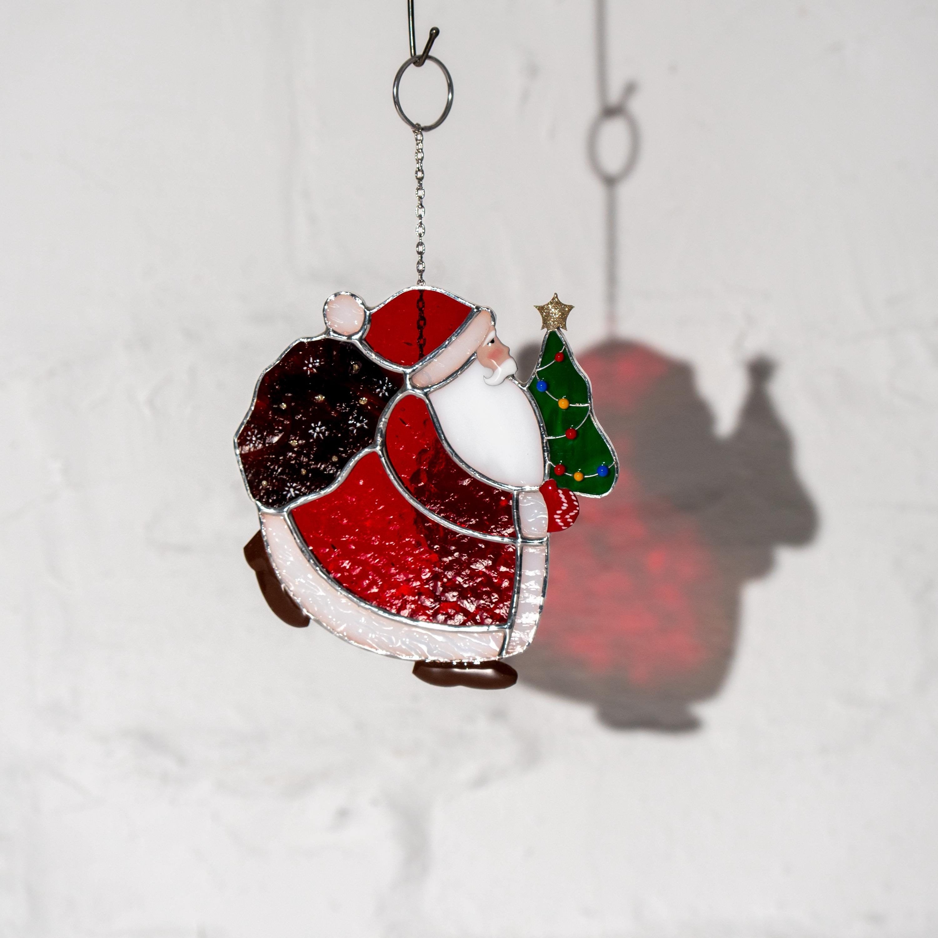 Stained glass Christmas ornaments Christmas tree stained glass window hangings Christmas dad gift Santa ornament stained glass suncatcher