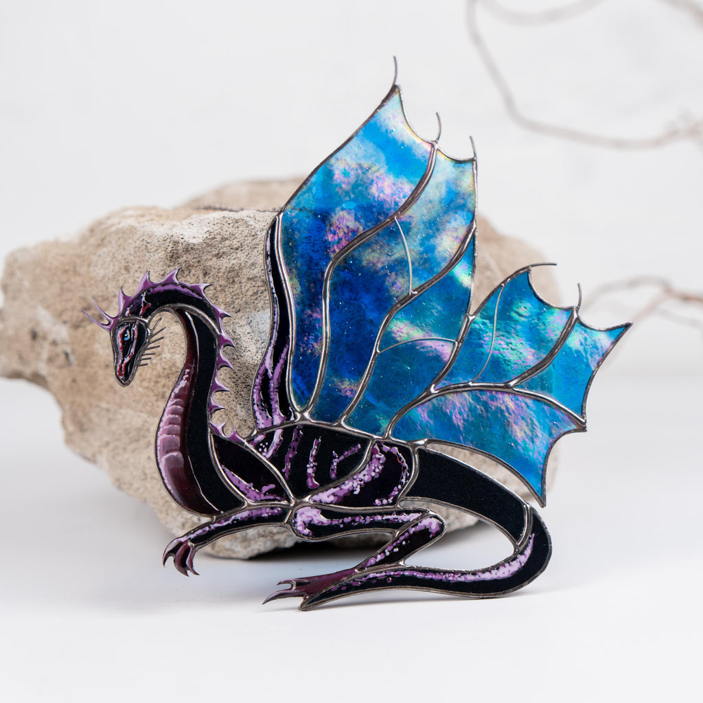 Stained glass dragon ornament Mythical creatures Custom stained glass window hangings Big sister gift Modern stained glass ornament
