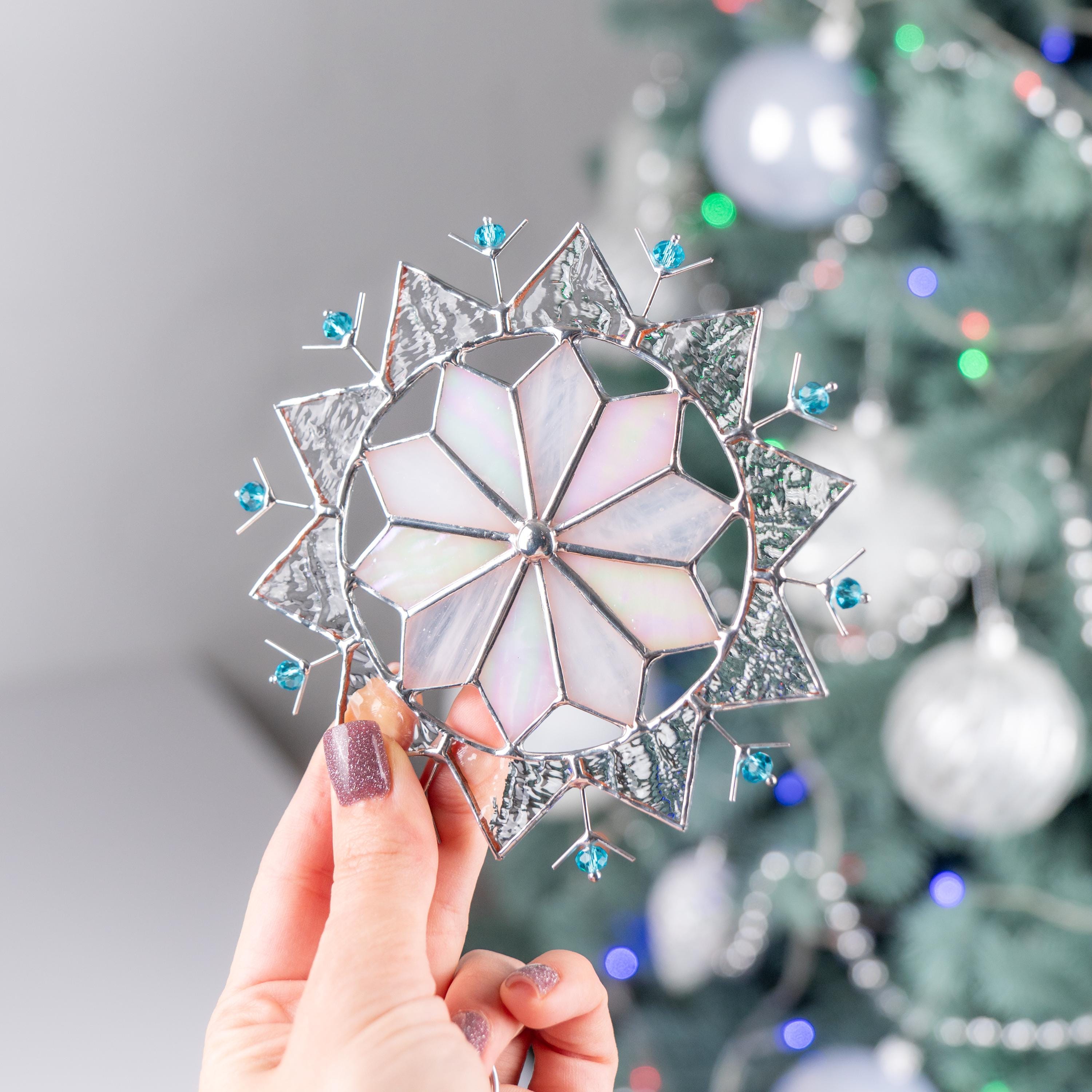 Christmas vacation decor Snowflake ornament Custom stained glass window hangings Snowflake art Modern stained glass snowflake suncatcher