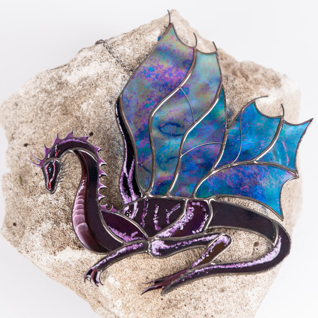 Stained glass dragon ornament Mythical creatures Custom stained glass window hangings Big sister gift Modern stained glass ornament