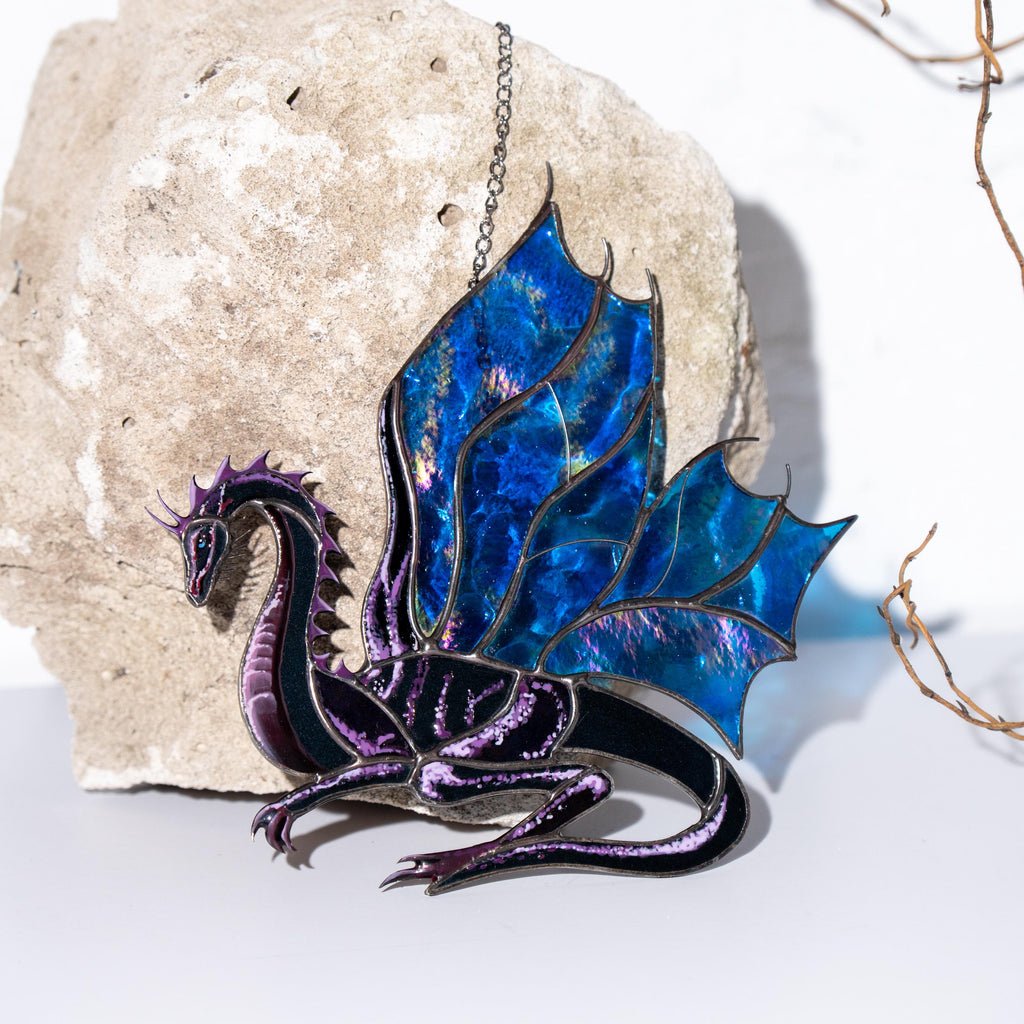 Stained glass dragon ornament Mythical creatures Custom stained glass window hangings Big sister gift Modern stained glass ornament