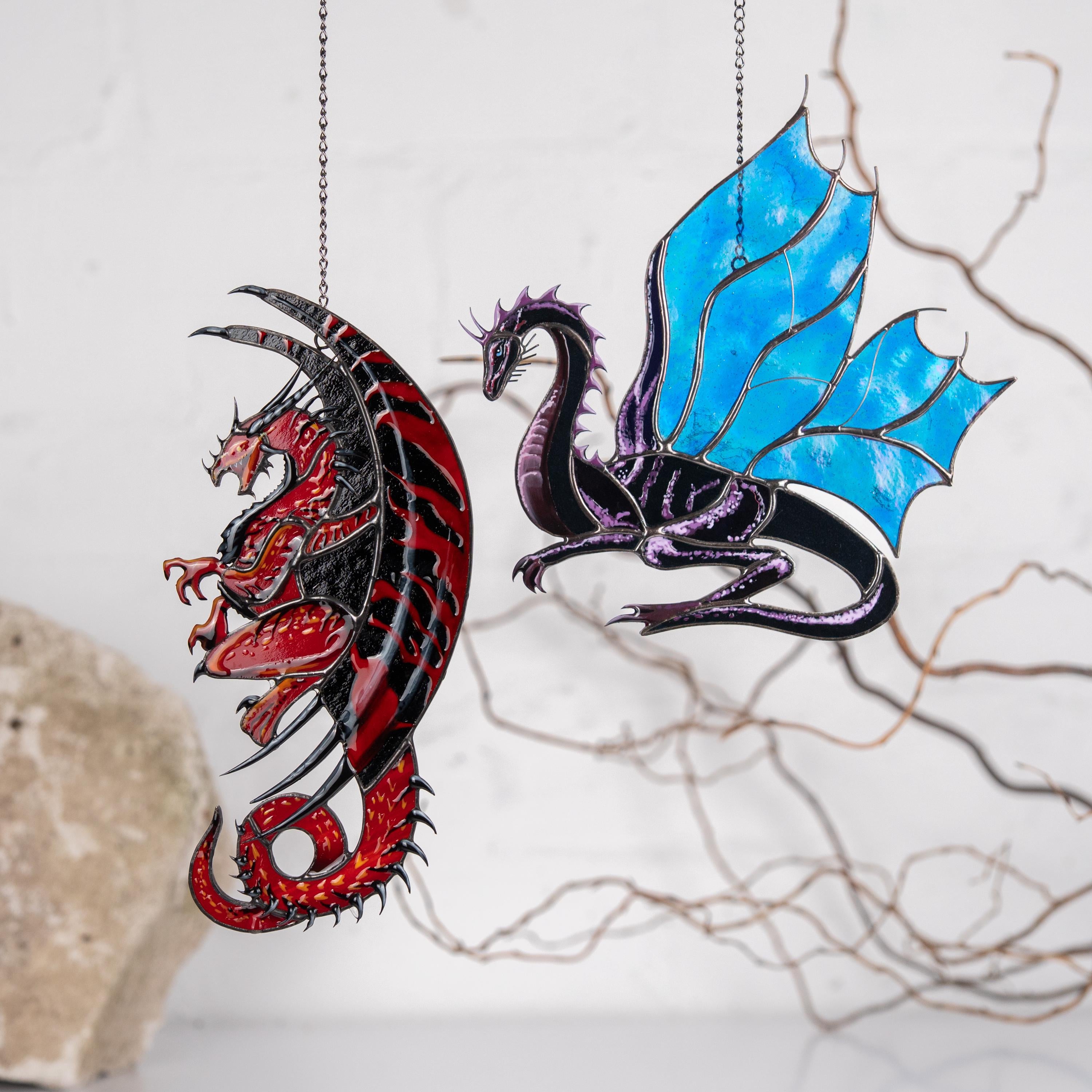 Stained glass dragon ornament Mythical creatures Custom stained glass window hangings Big sister gift Modern stained glass ornament