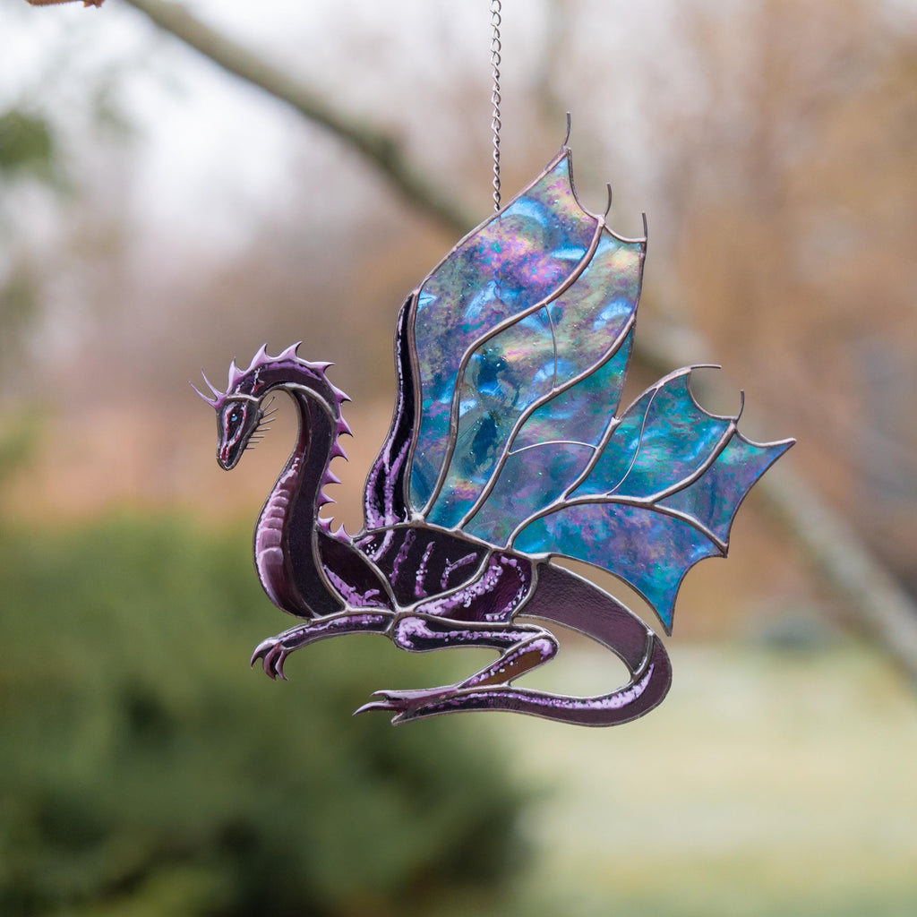 Stained glass dragon ornament Mythical creatures Custom stained glass window hangings Big sister gift Modern stained glass ornament