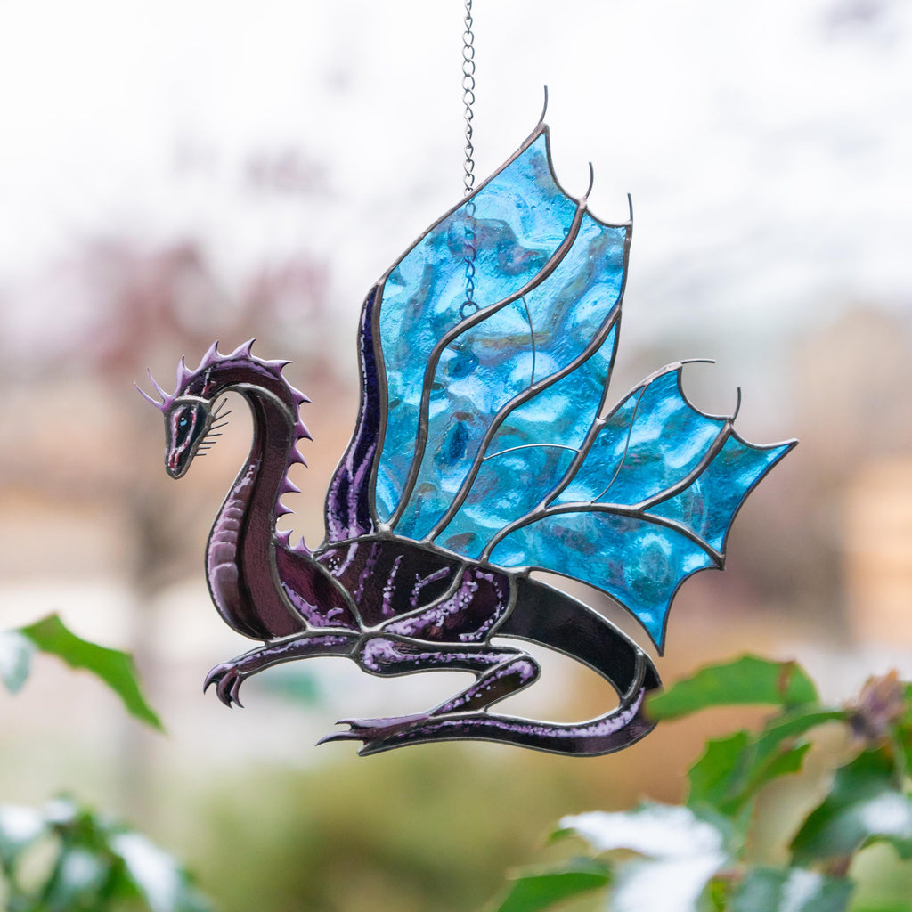 Stained glass dragon ornament Mythical creatures Custom stained glass window hangings Big sister gift Modern stained glass ornament