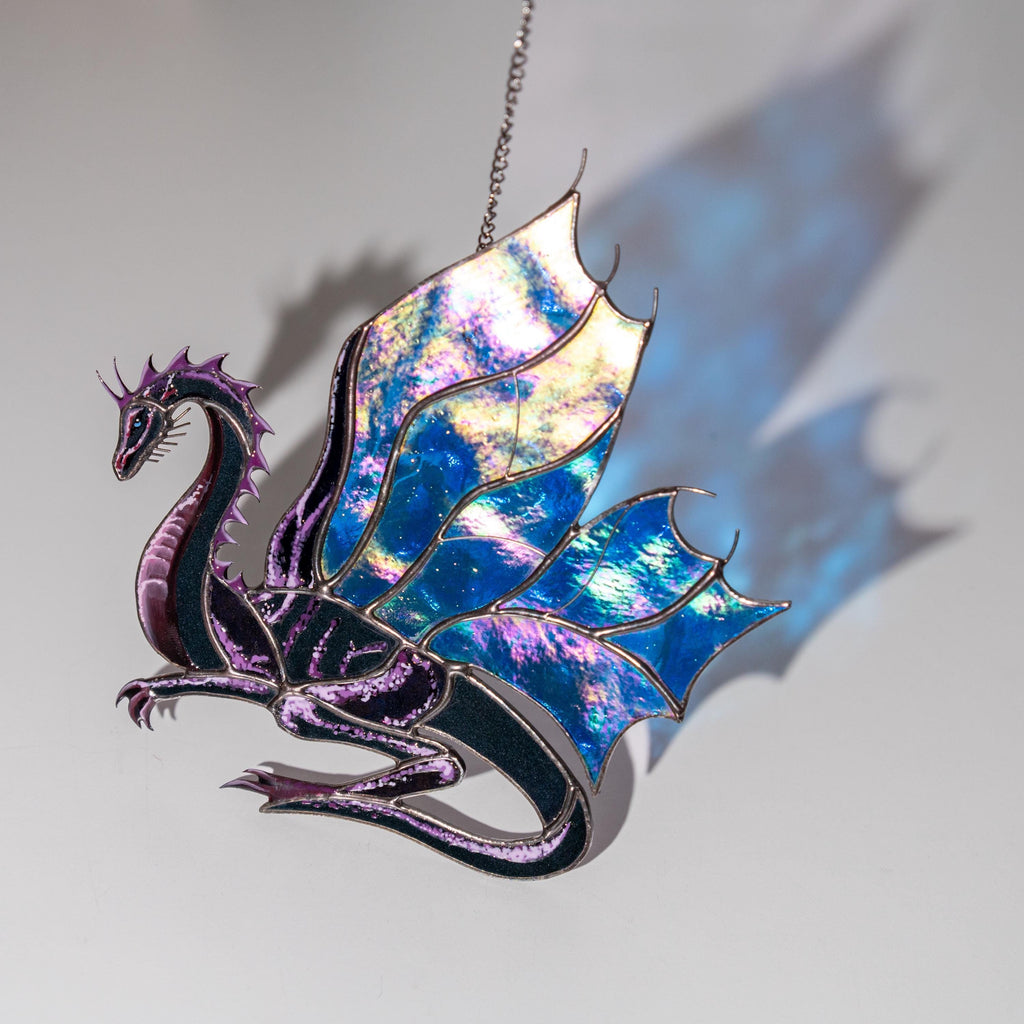 Stained glass dragon ornament Mythical creatures Custom stained glass window hangings Big sister gift Modern stained glass ornament
