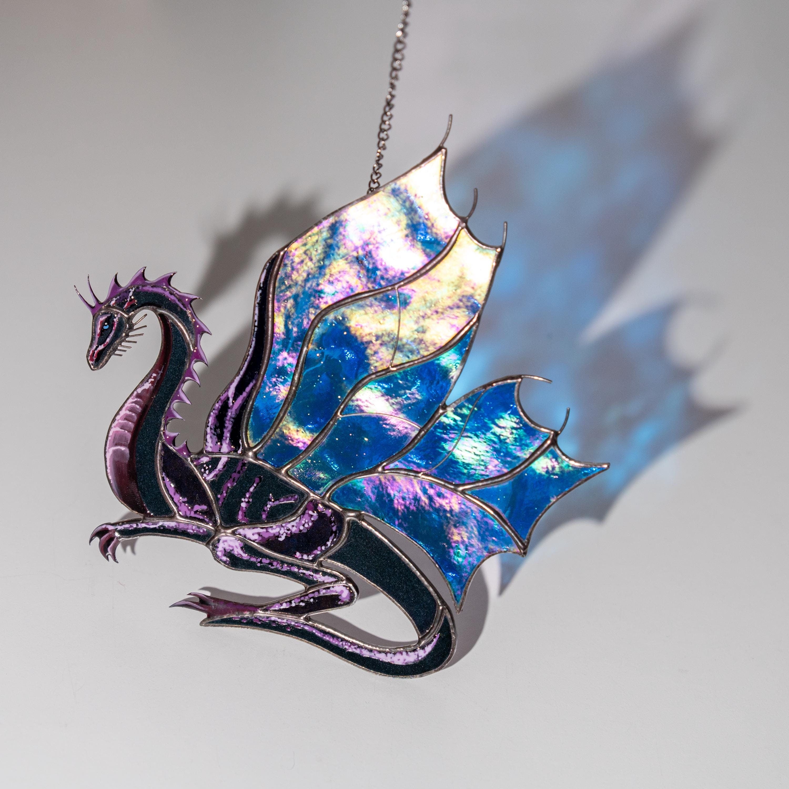 Stained glass dragon ornament Mythical creatures Custom stained glass window hangings Big sister gift Modern stained glass ornament