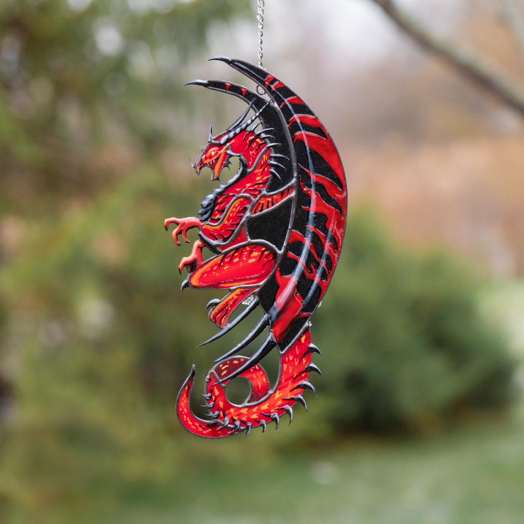 Stained glass dragon ornament Mythical creatures Custom stained glass window hangings Big sister gift Modern stained glass ornament