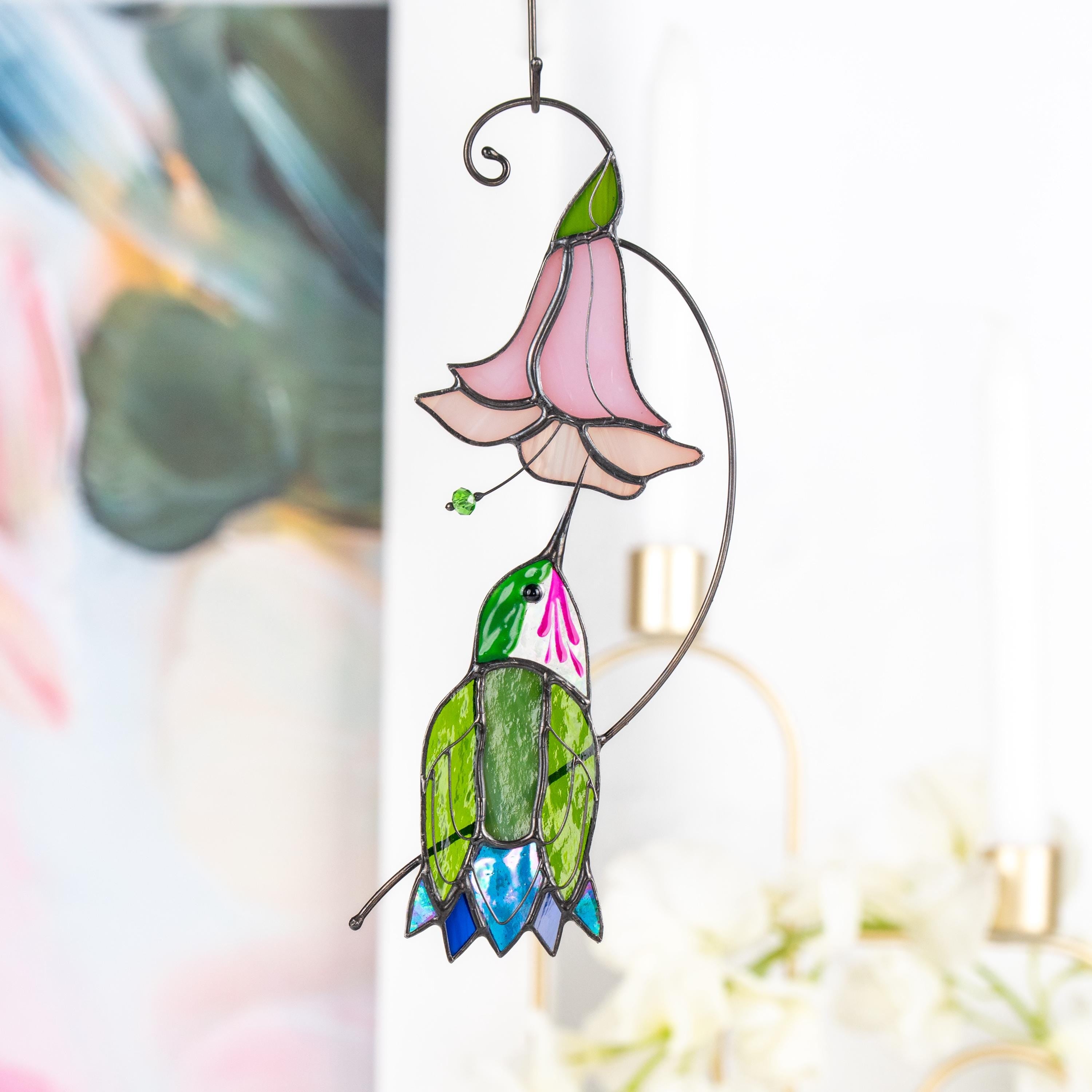 Hummingbird stained glass flower Daughter in law gift Custom stained glass hummingbird suncatcher Modern stained glass bird