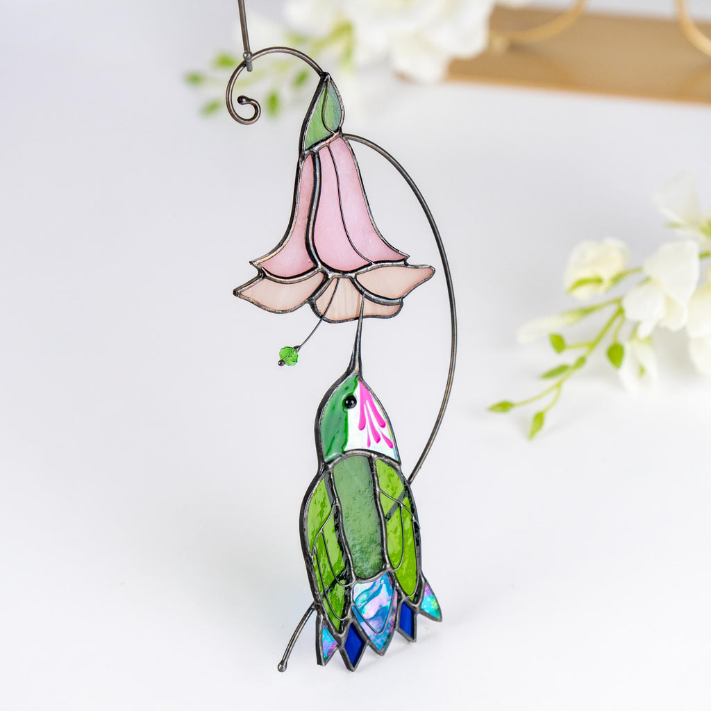 Hummingbird stained glass flower Daughter in law gift Custom stained glass hummingbird suncatcher Modern stained glass bird
