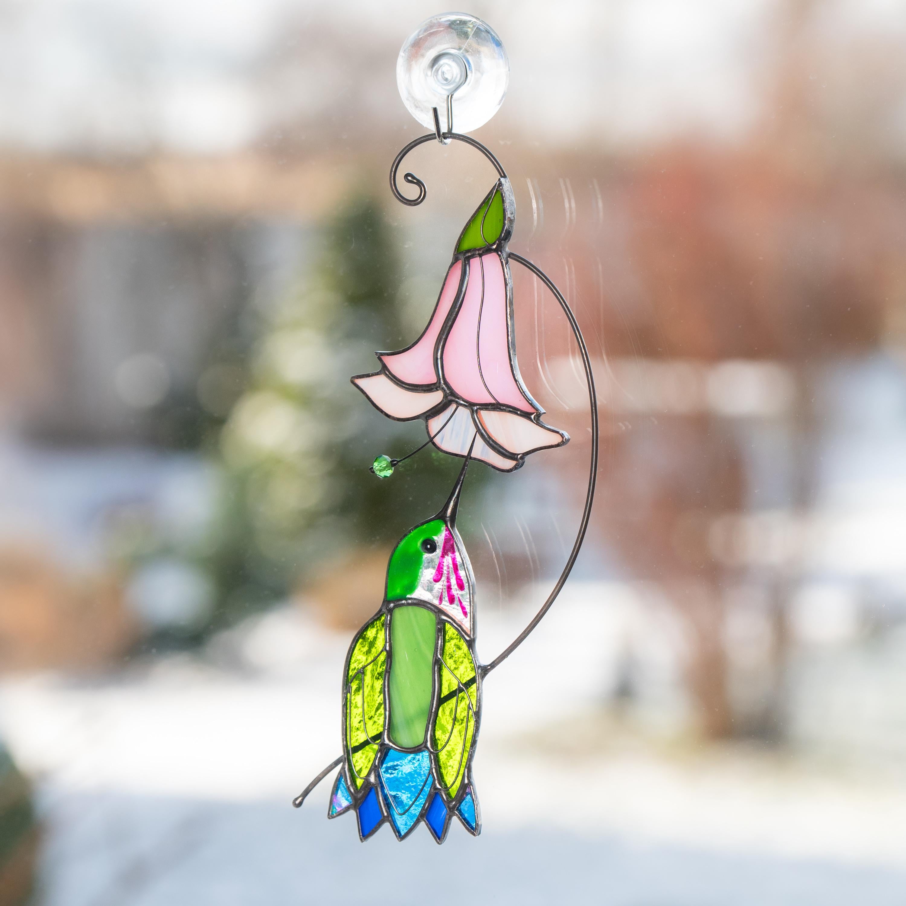 Hummingbird stained glass flower Daughter in law gift Custom stained glass hummingbird suncatcher Modern stained glass bird