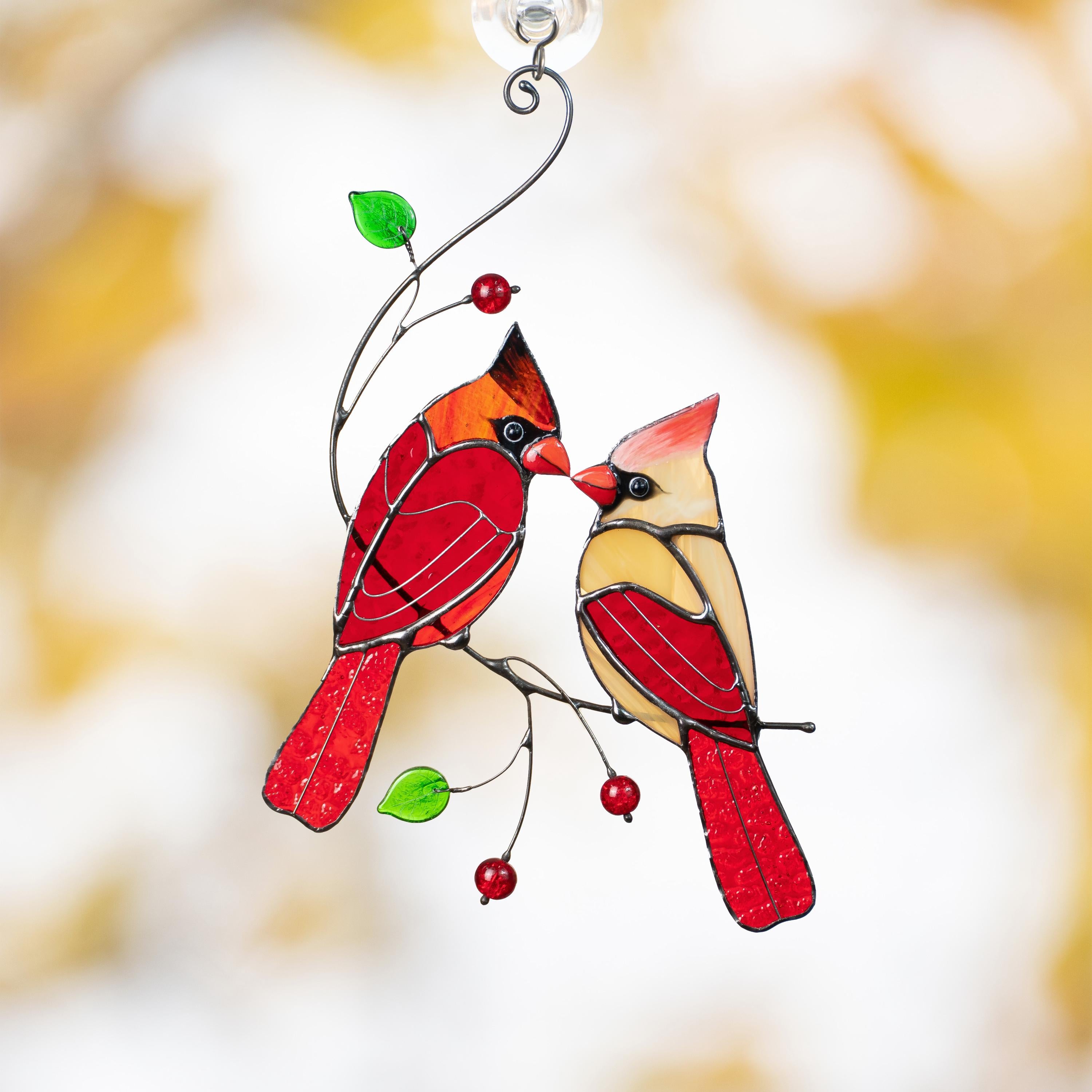 Cardinal stained glass window hangings Unique Gift For Mom Cardinal ornament Memorial suncatcher Unique garden gifts