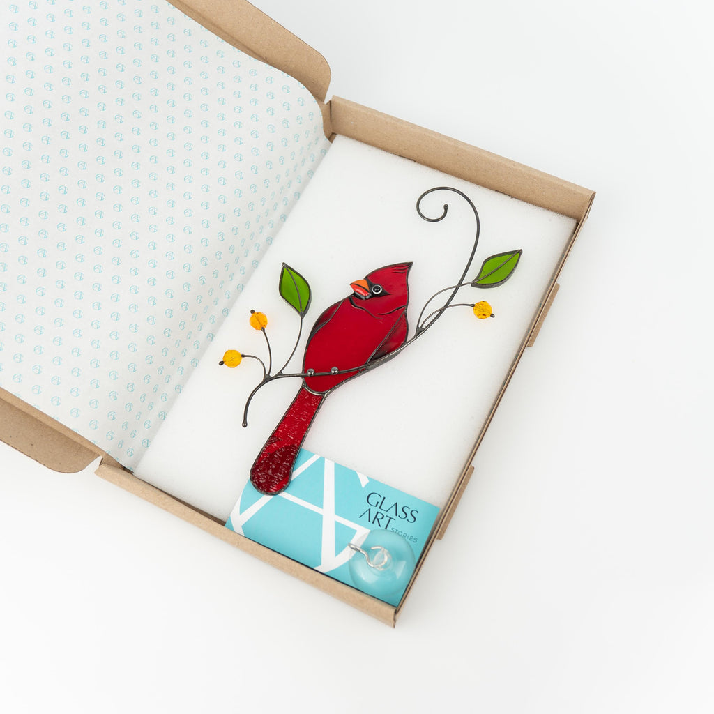 Cardinal stained glass window hangings Godfather gift Custom stained glass cardinal suncatcher Cardinal gifts Patio decor
