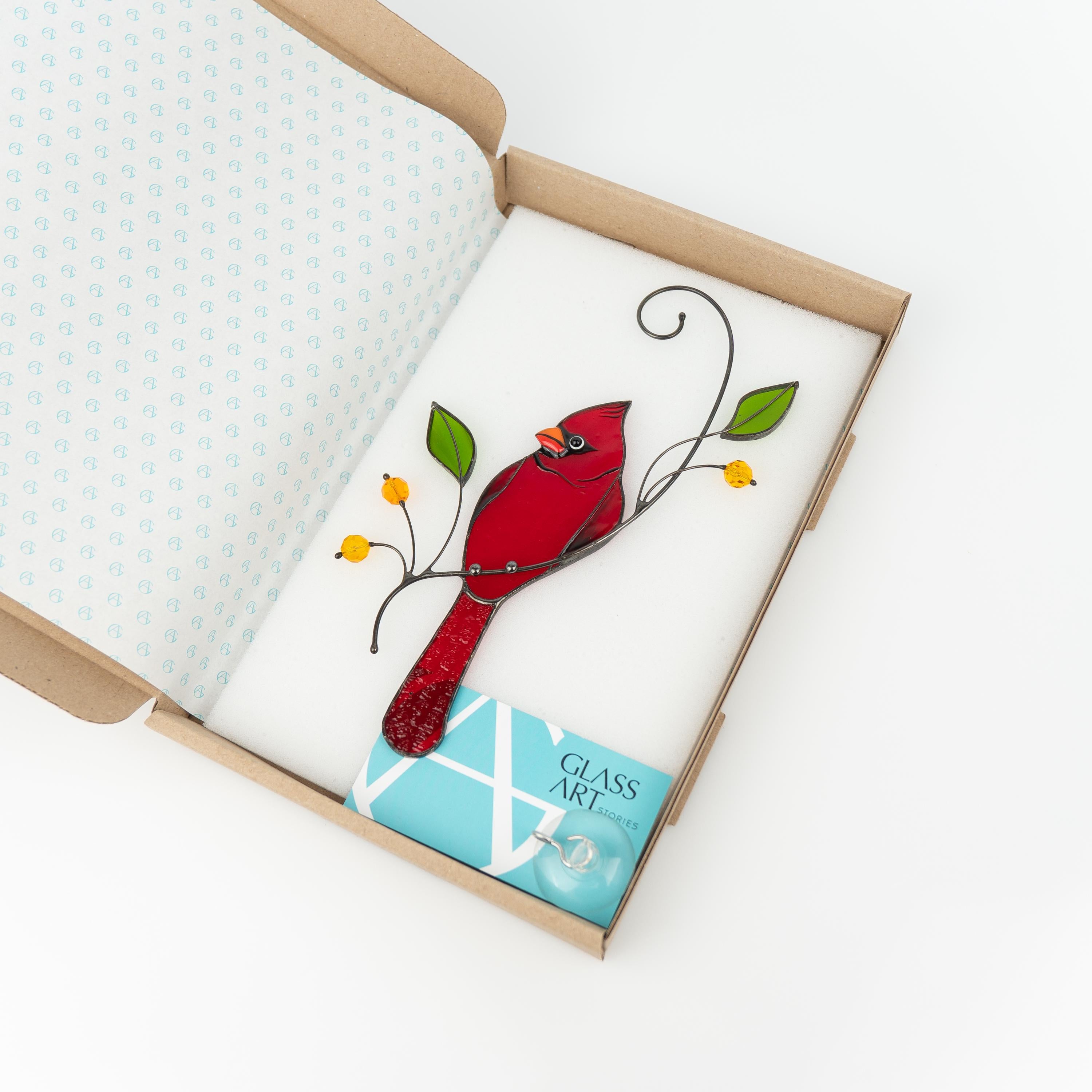 Cardinal stained glass window hangings Godfather gift Custom stained glass cardinal suncatcher Cardinal gifts Patio decor
