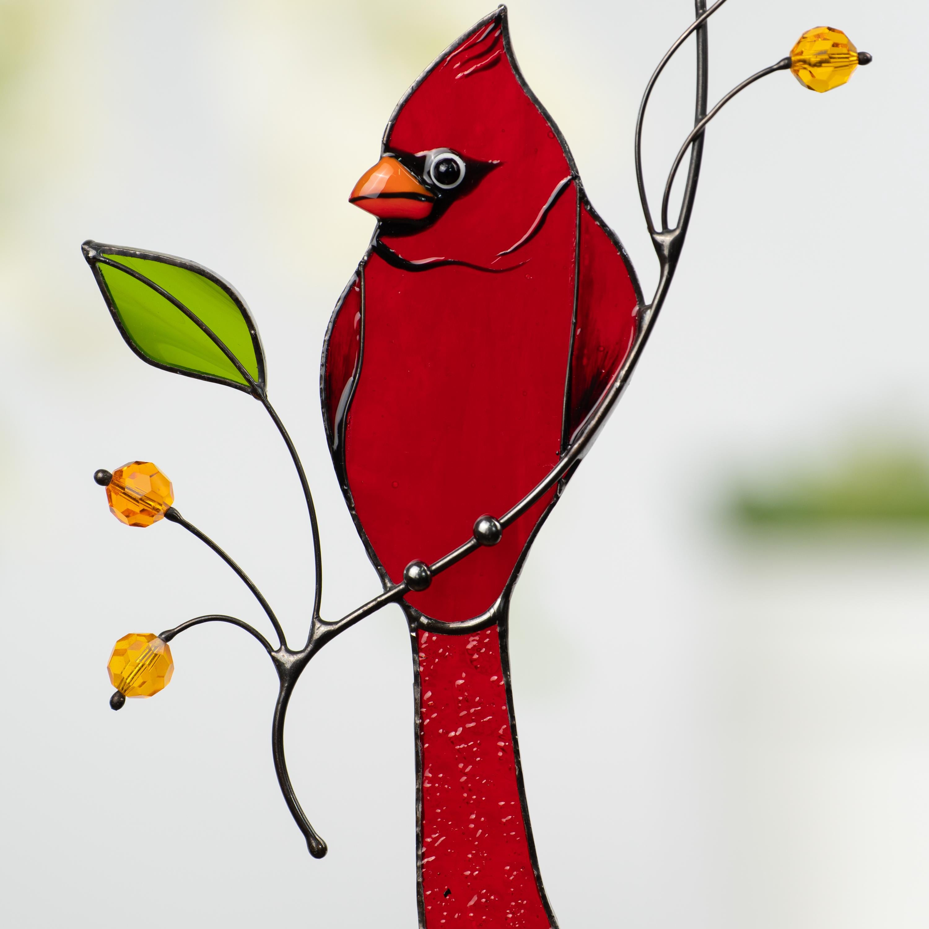 Cardinal stained glass window hangings Godfather gift Custom stained glass cardinal suncatcher Cardinal gifts Patio decor