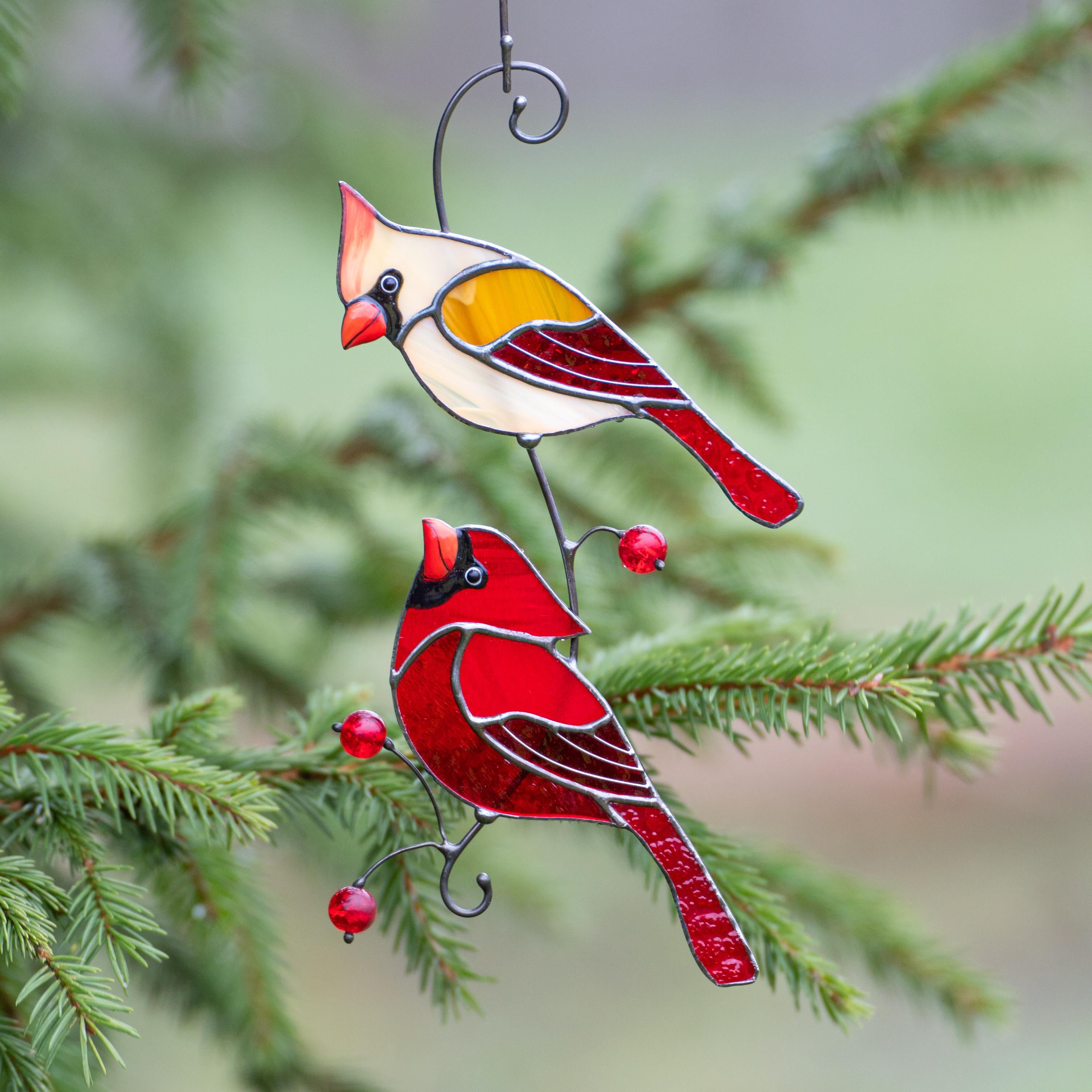 Stained glass cardinal ornament Best gift for mom Cardinal stained glass window hangings Garden art Modern stained glass bird suncatcher