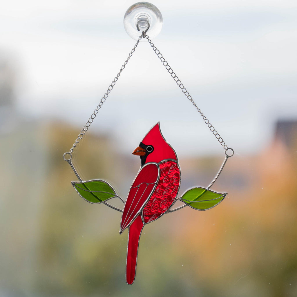 Cardinal bird stained glass window hangings Gifts for mom from daughter Custom stained glass bird suncatcher Cardinal memorial ornament