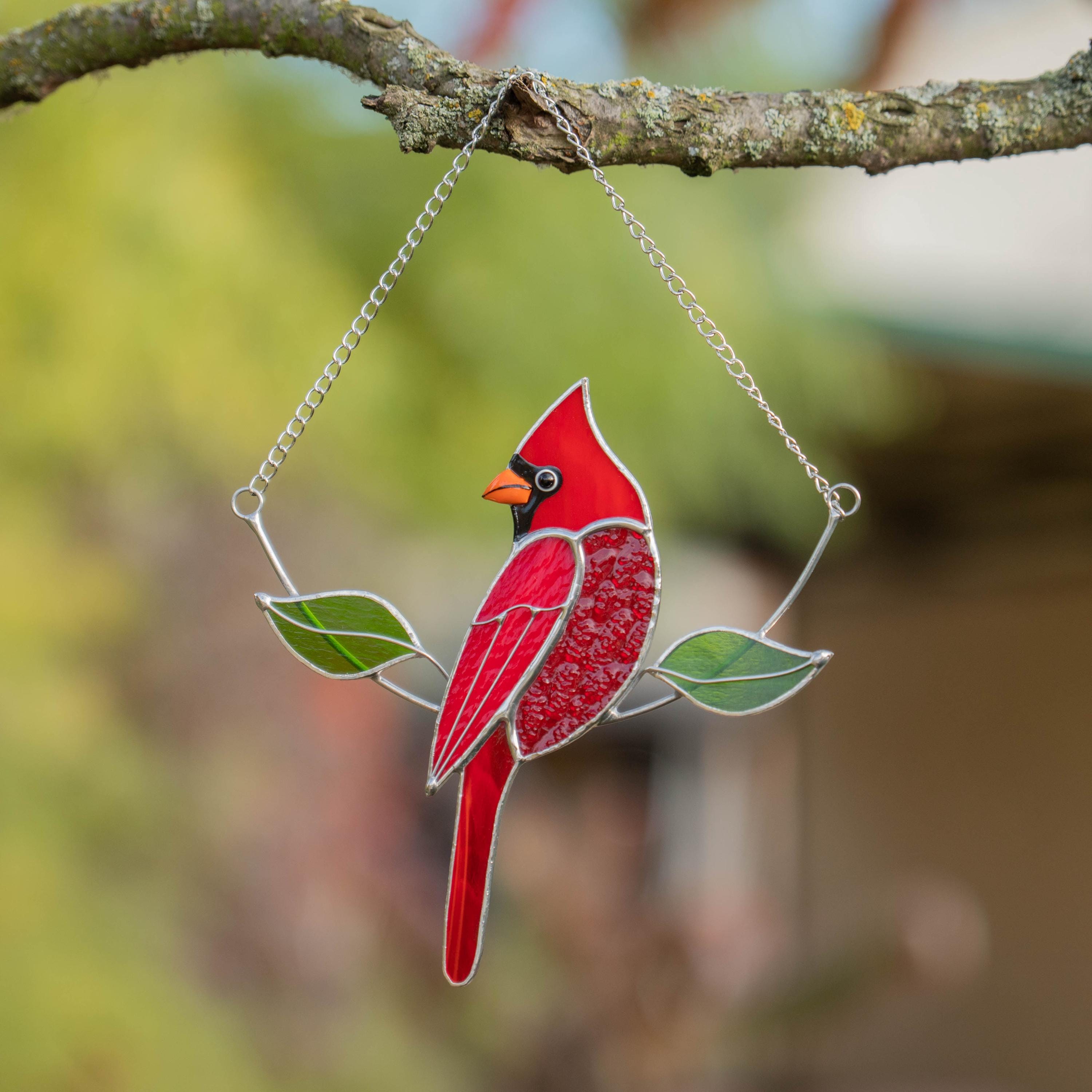 Cardinal bird stained glass window hangings Gifts for mom from daughter Custom stained glass bird suncatcher Cardinal memorial ornament