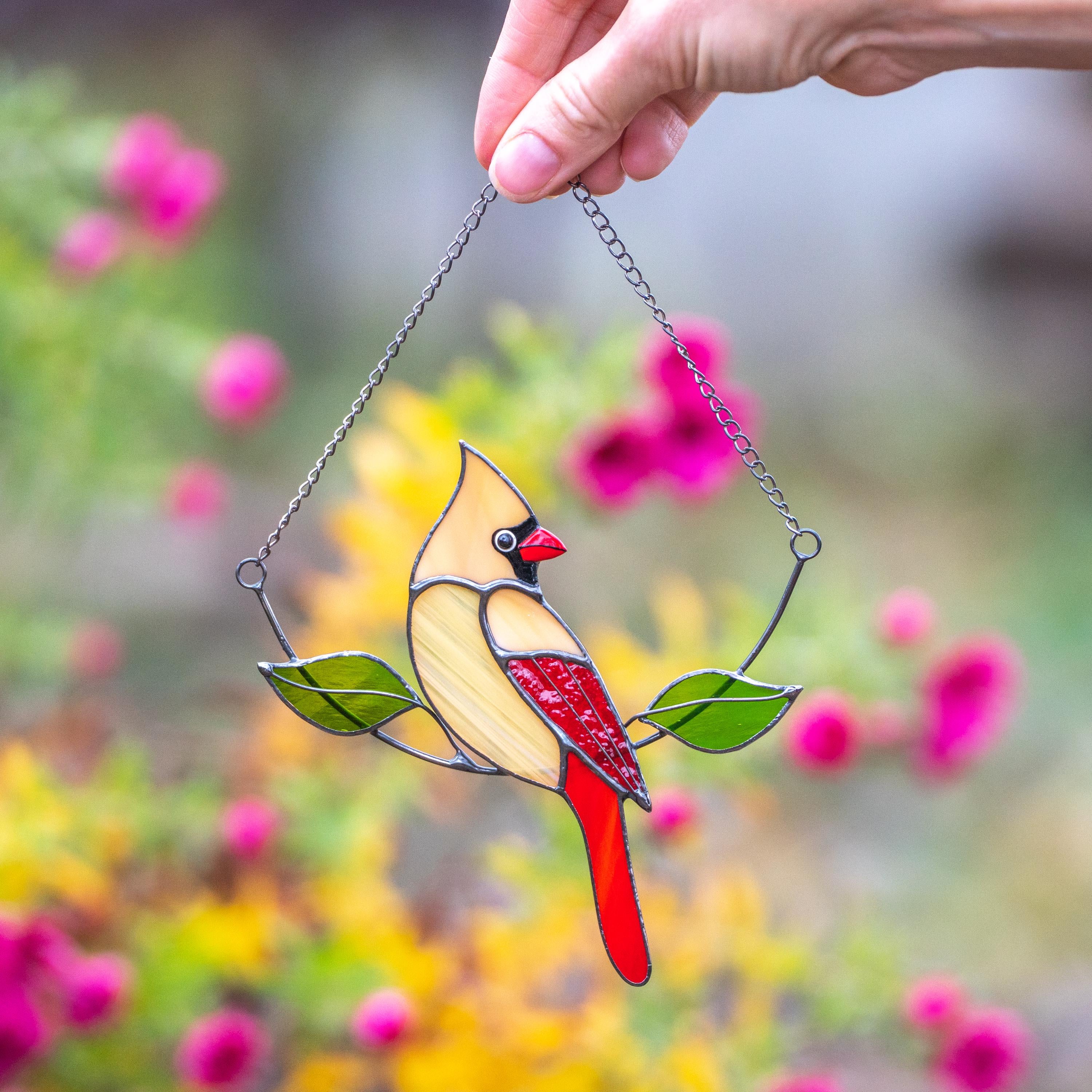Cardinal bird stained glass window hangings Gifts for mom from daughter Custom stained glass bird suncatcher Cardinal memorial ornament