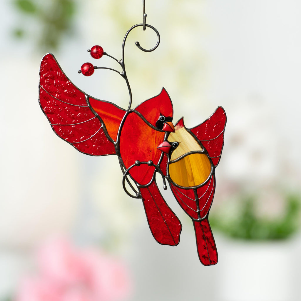 Stained glass bird suncatcher New Mom Gift Cardinal memorial ornament stained glass window hangings Stained glass bird artwork